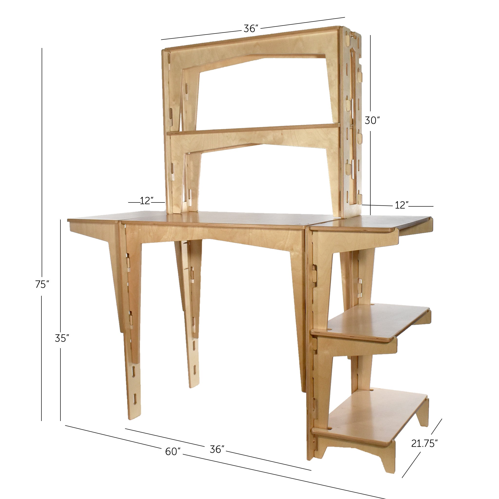 The dimensions of the sustainable MOD5 PRO Adjustable Modular Desk/Kitchen Hutch made of FSC-certified wood by FiVO.