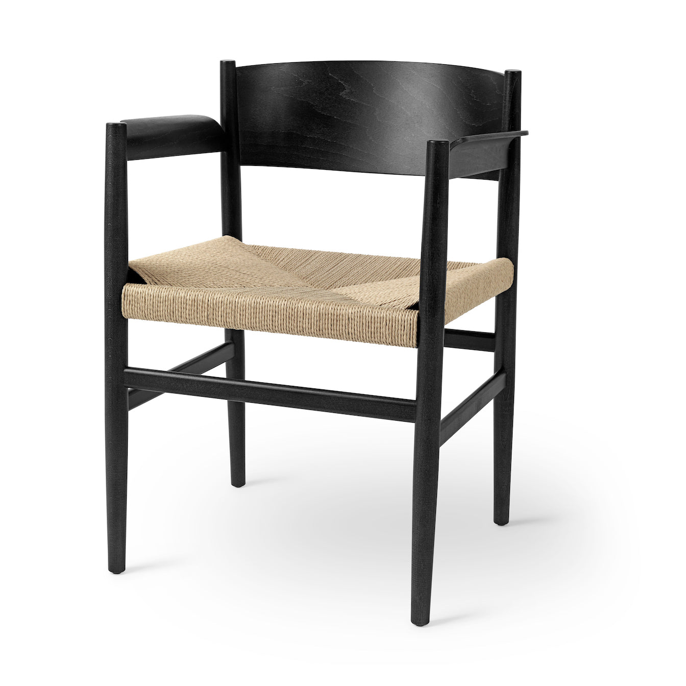An eco-friendly Nestor Armchair dining chair made of FSC-certified wood by Mater, in black beech natural.