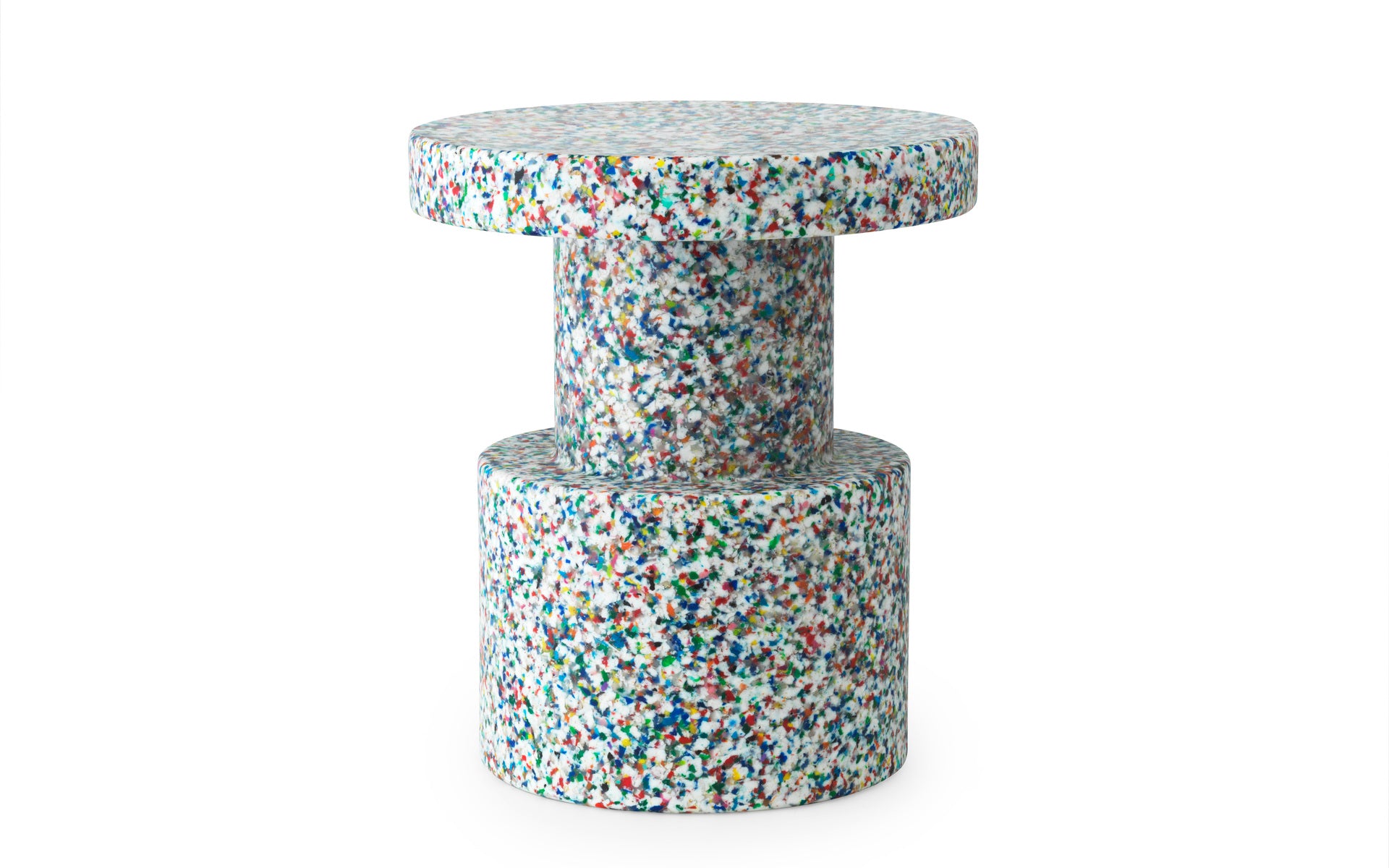 A Bit Stool in White Multicolor, made of recycled plastic by Normann Copenhagen.