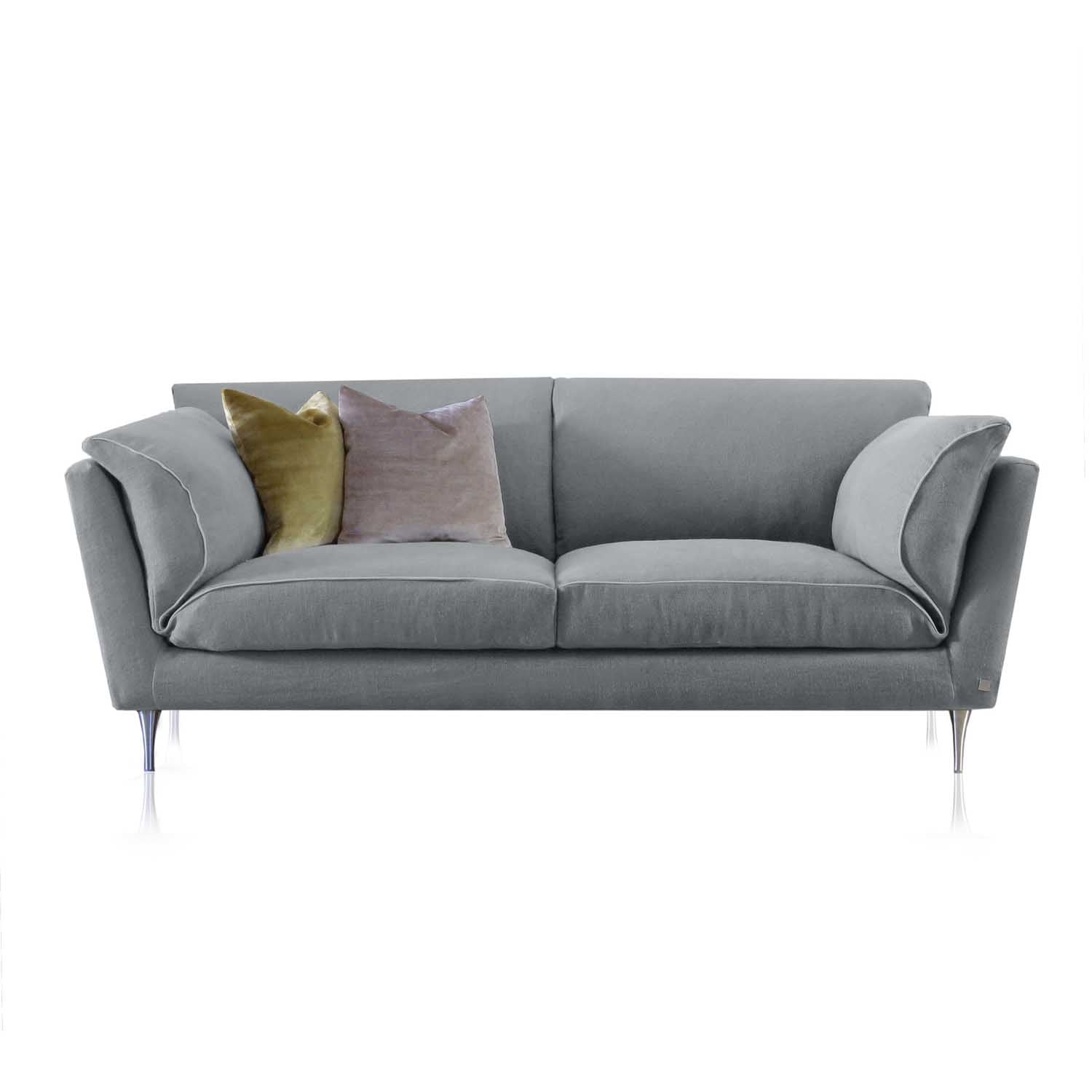 A sustainable two-seater Casquet Classic Sofa, made of FSC-certified wood by Biosofa, in light grey.