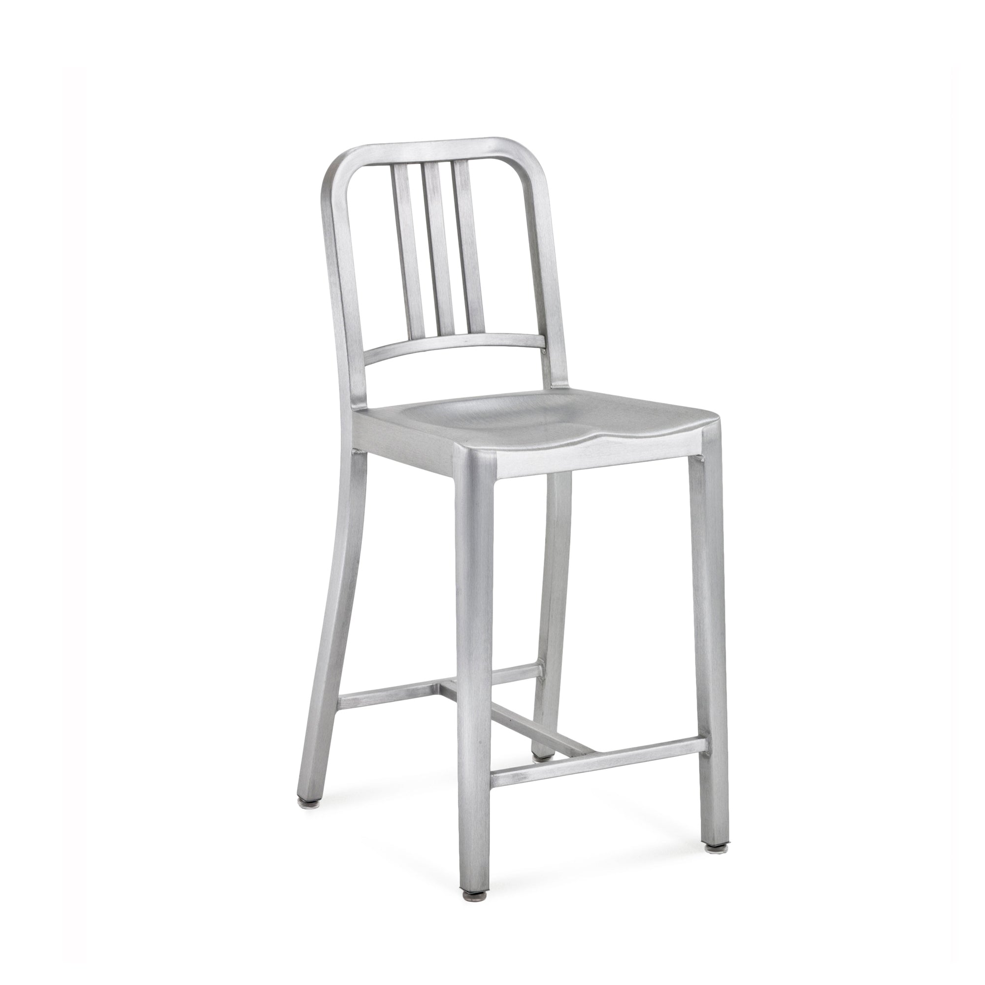 A recycled metal Navy Counter Chair by Emeco, in a brushed finish.