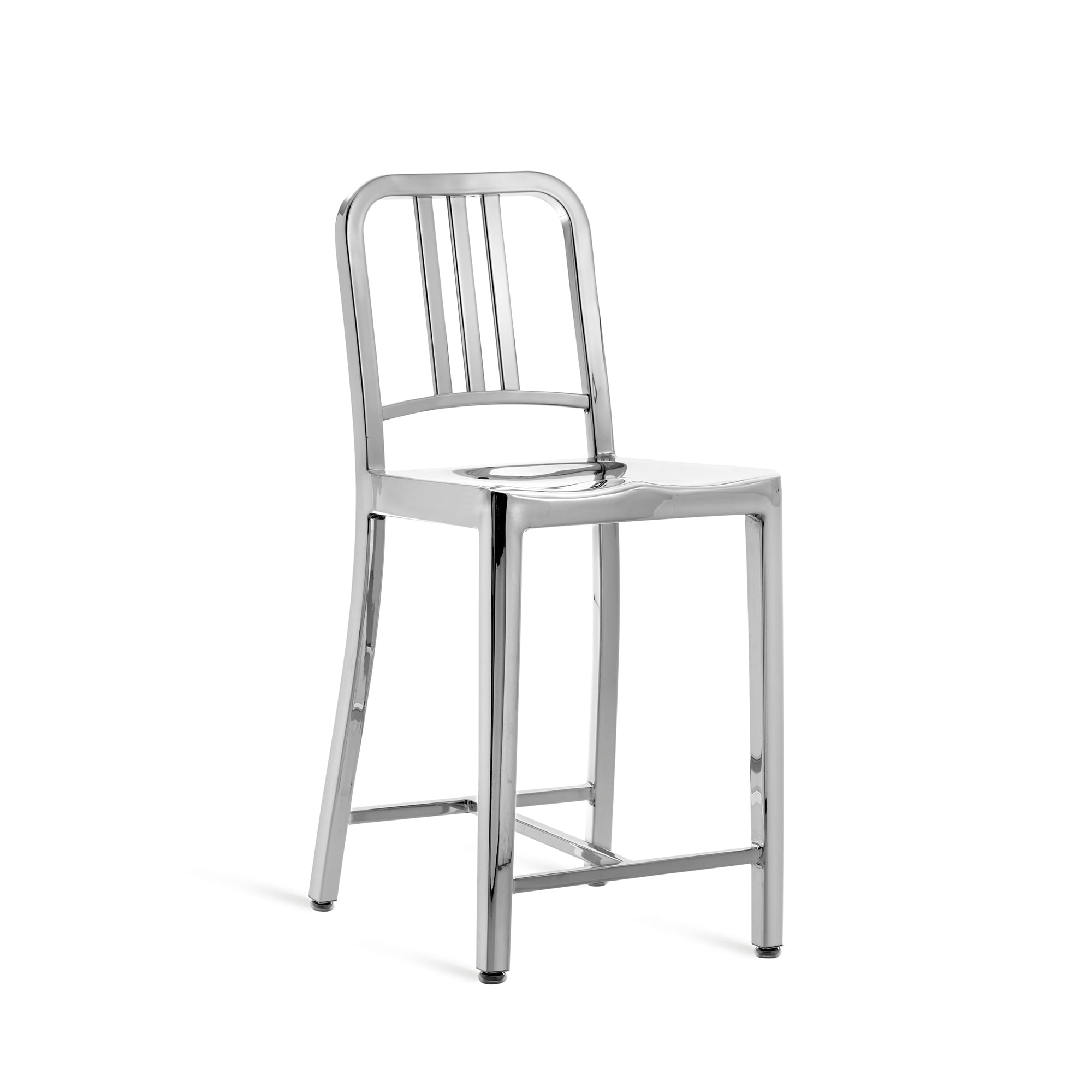 A recycled metal Navy Counter Chair by Emeco, in a polished finish.