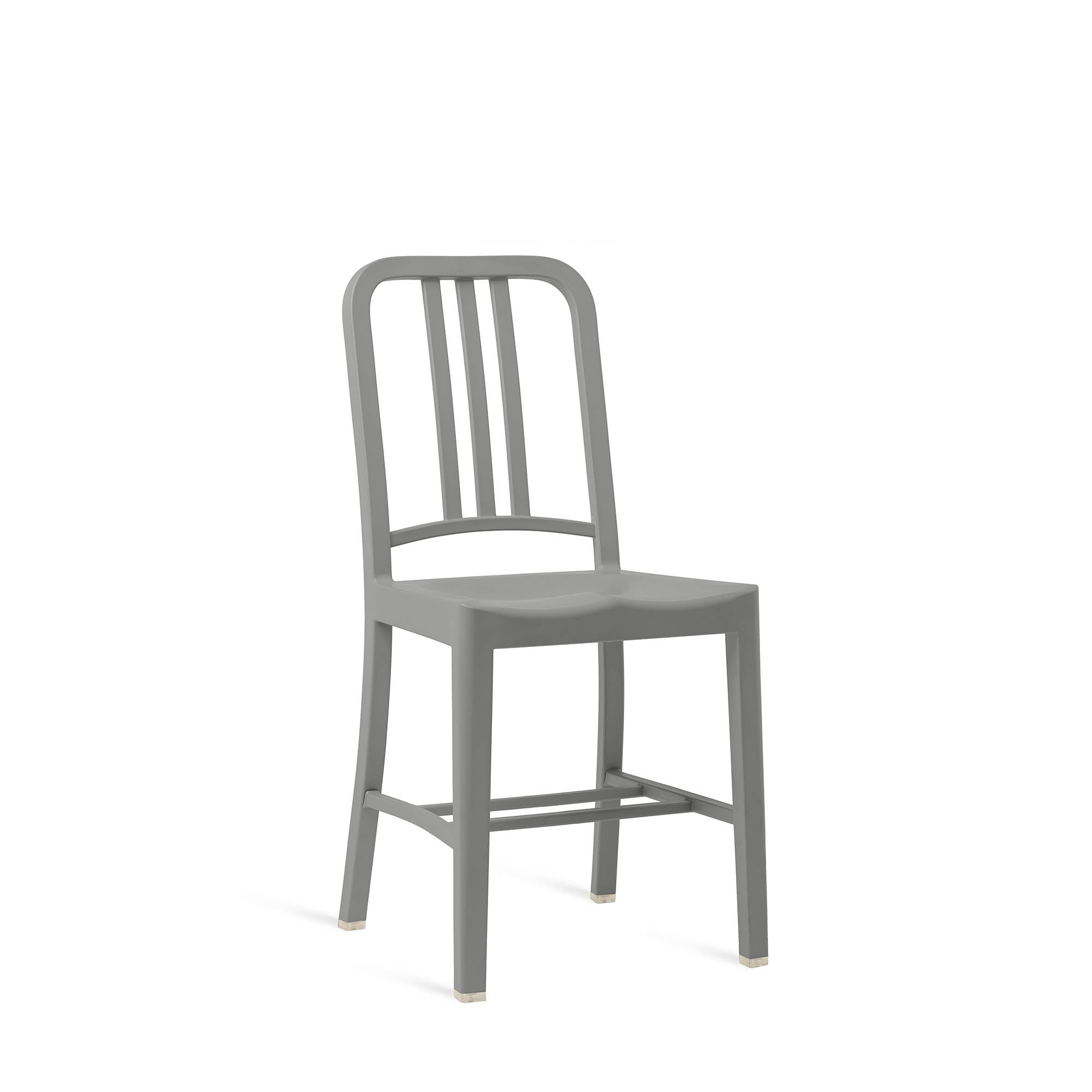 A recycled plastic  111 Navy Chair by Emeco, in grey.