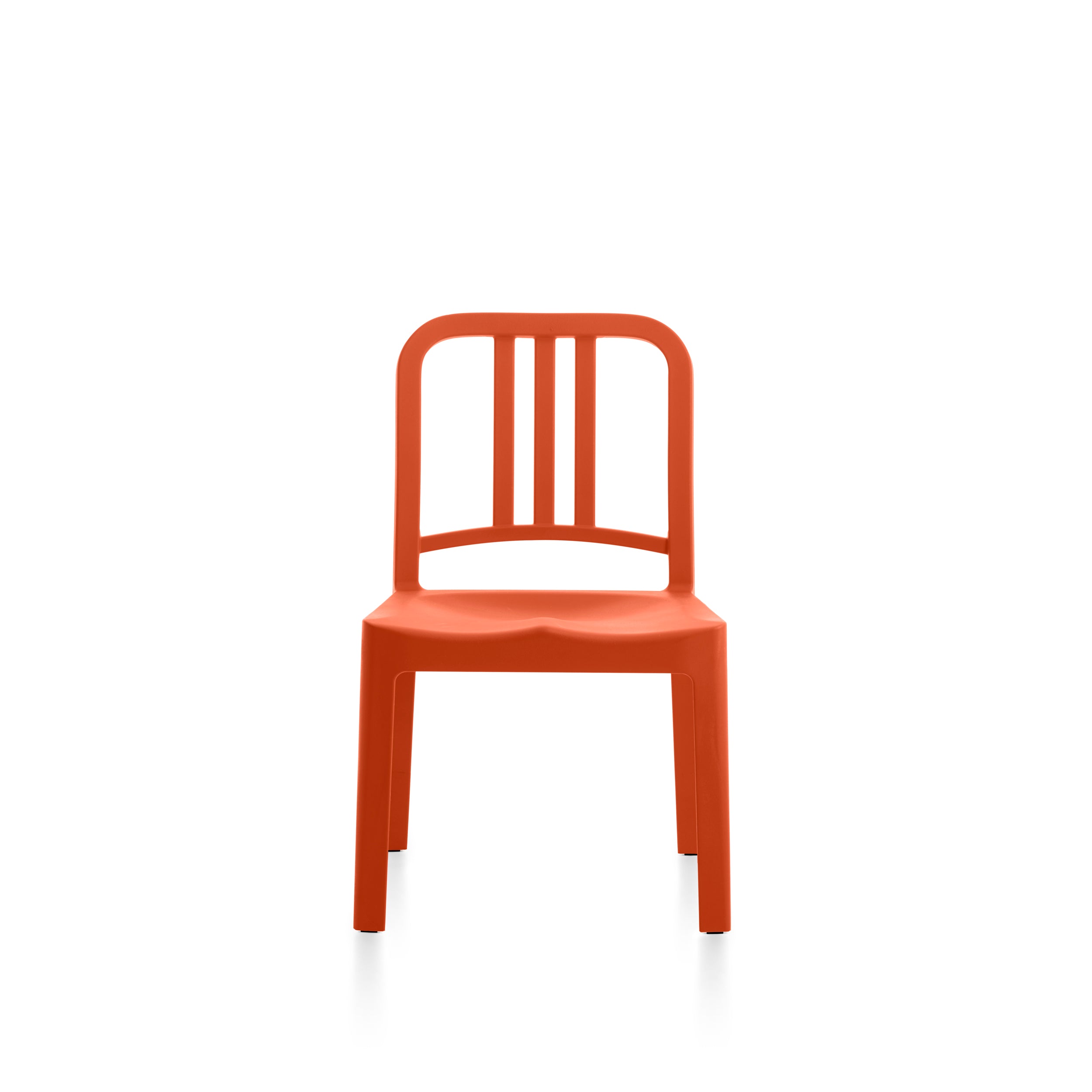 A recycled plastic mini 111 Navy Chair by Emeco, in orange.