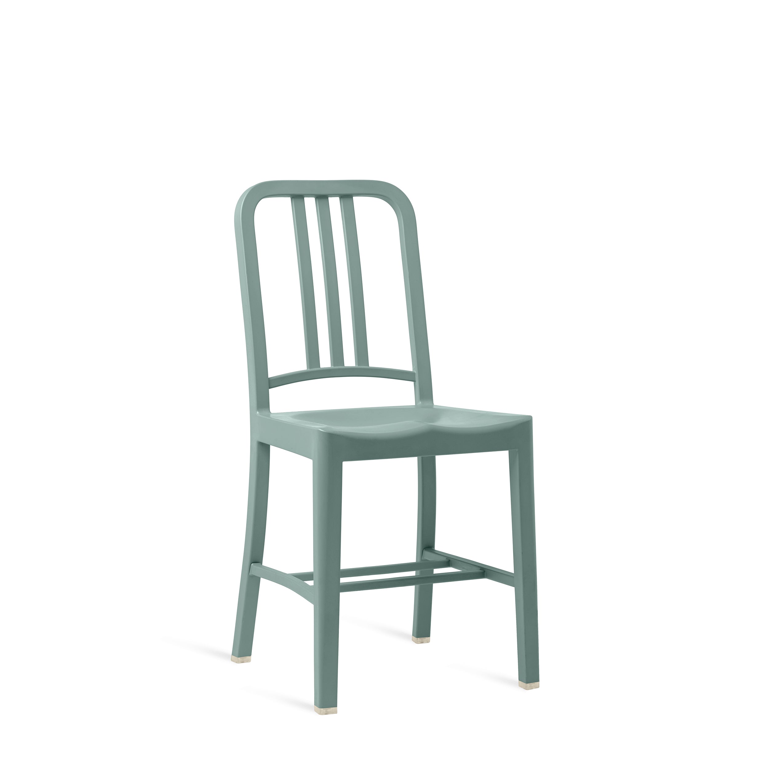 A recycled bottles 111 Navy Chair by Emeco, in light blue.