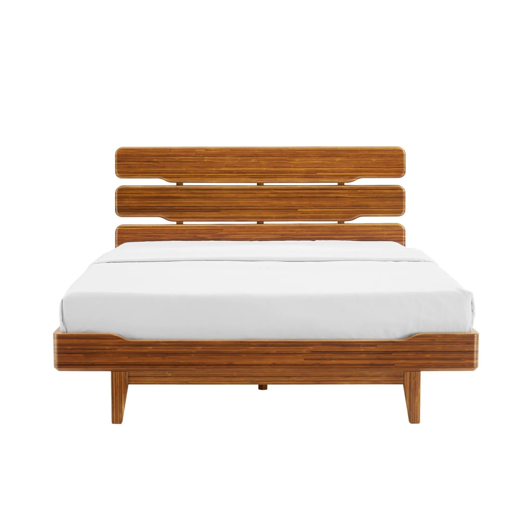 A renewable Currant Bamboo Bedframe by Greenington, in amber color.