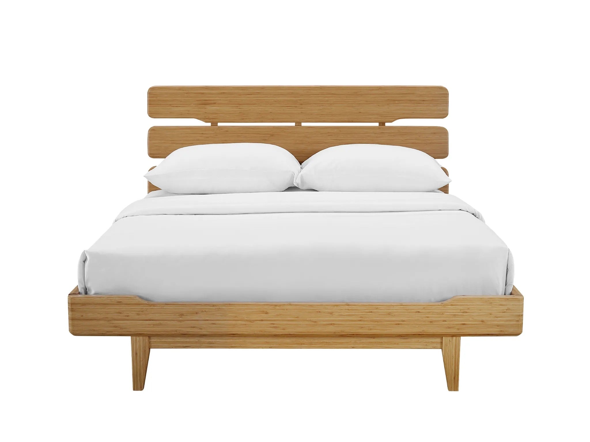 A renewable Currant Bamboo Bedframe by Greenington, in caramel color.