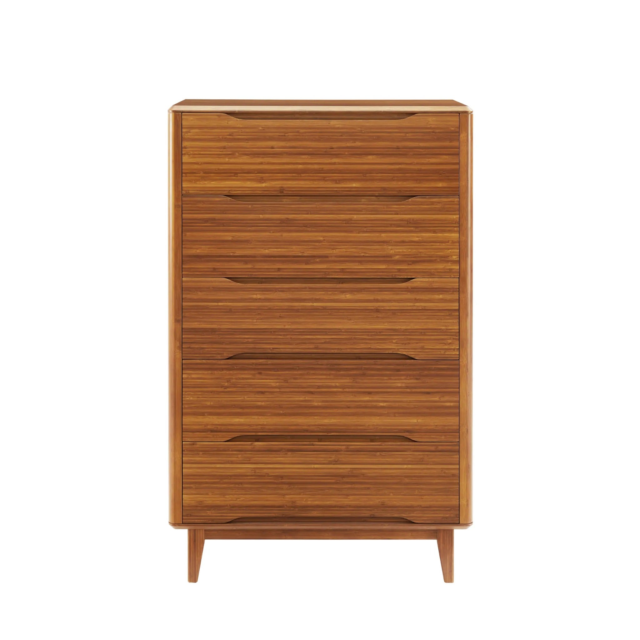 A renewable Currant Bamboo High Dresser by Greenington, in amber color, front view.