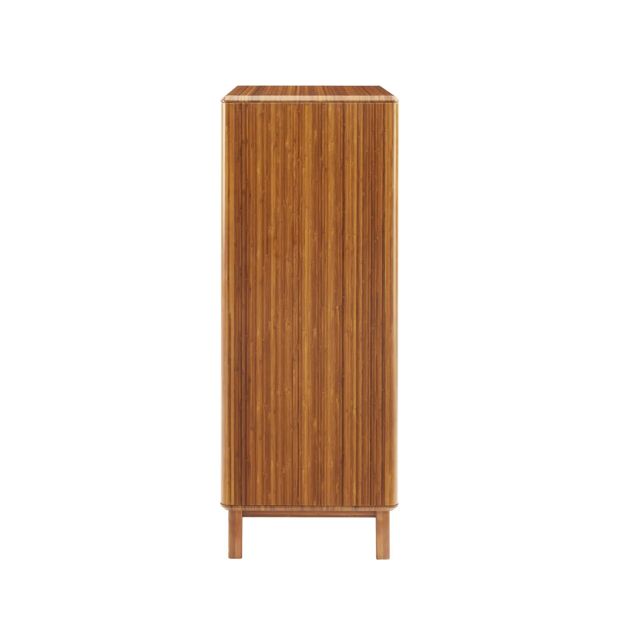 A renewable Currant Bamboo High Dresser by Greenington, in amber color, side view.