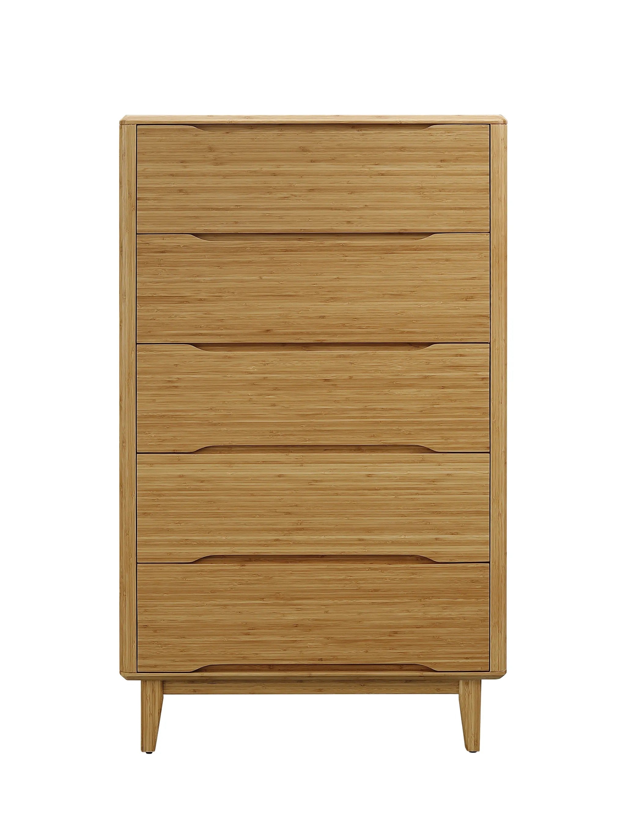 A renewable Currant Bamboo High Dresser by Greenington, in caramel color, front view.