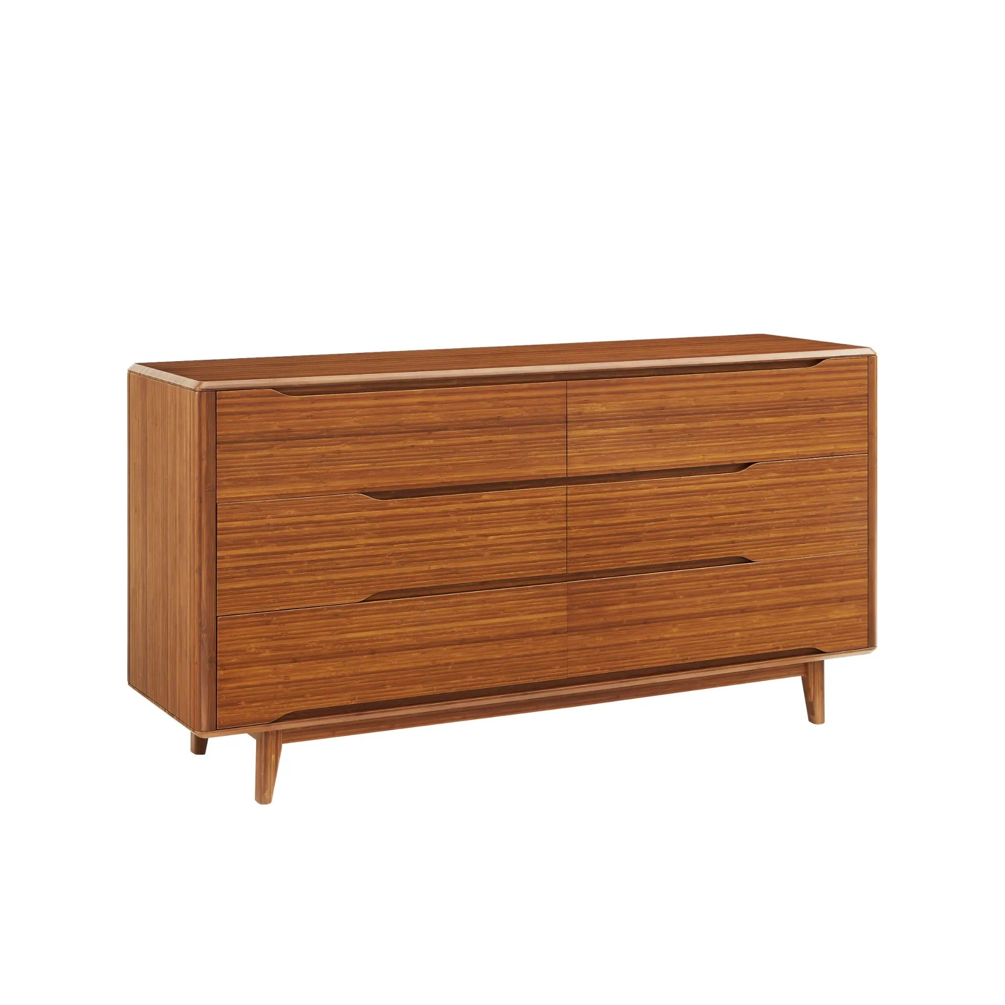 A portrait of the renewable Currant Bamboo Low Dresser by Greenington, in amber color.