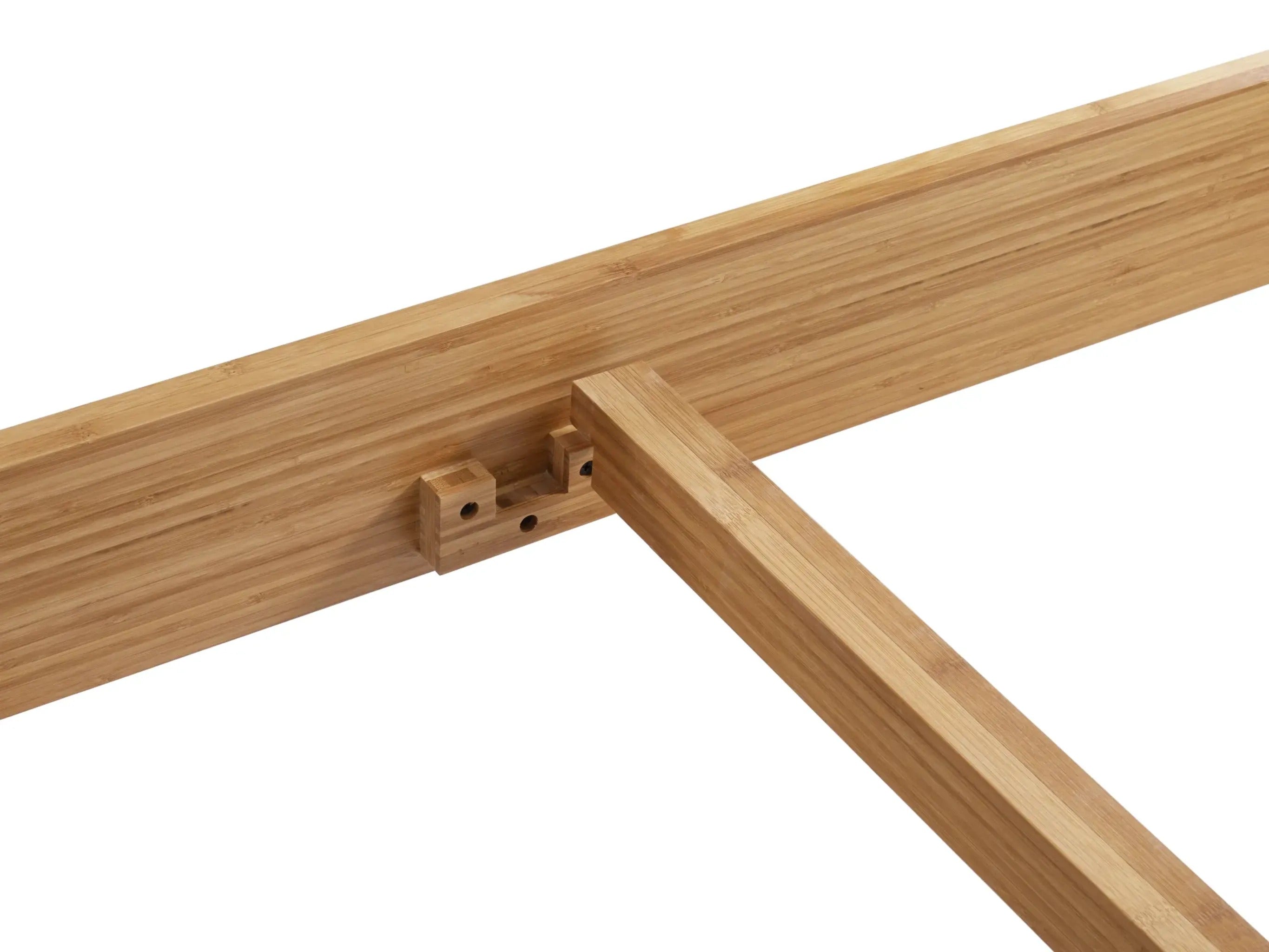 A close-up look at the slatted base of the sustainable Sienna Bamboo Bedframe by Greenington.