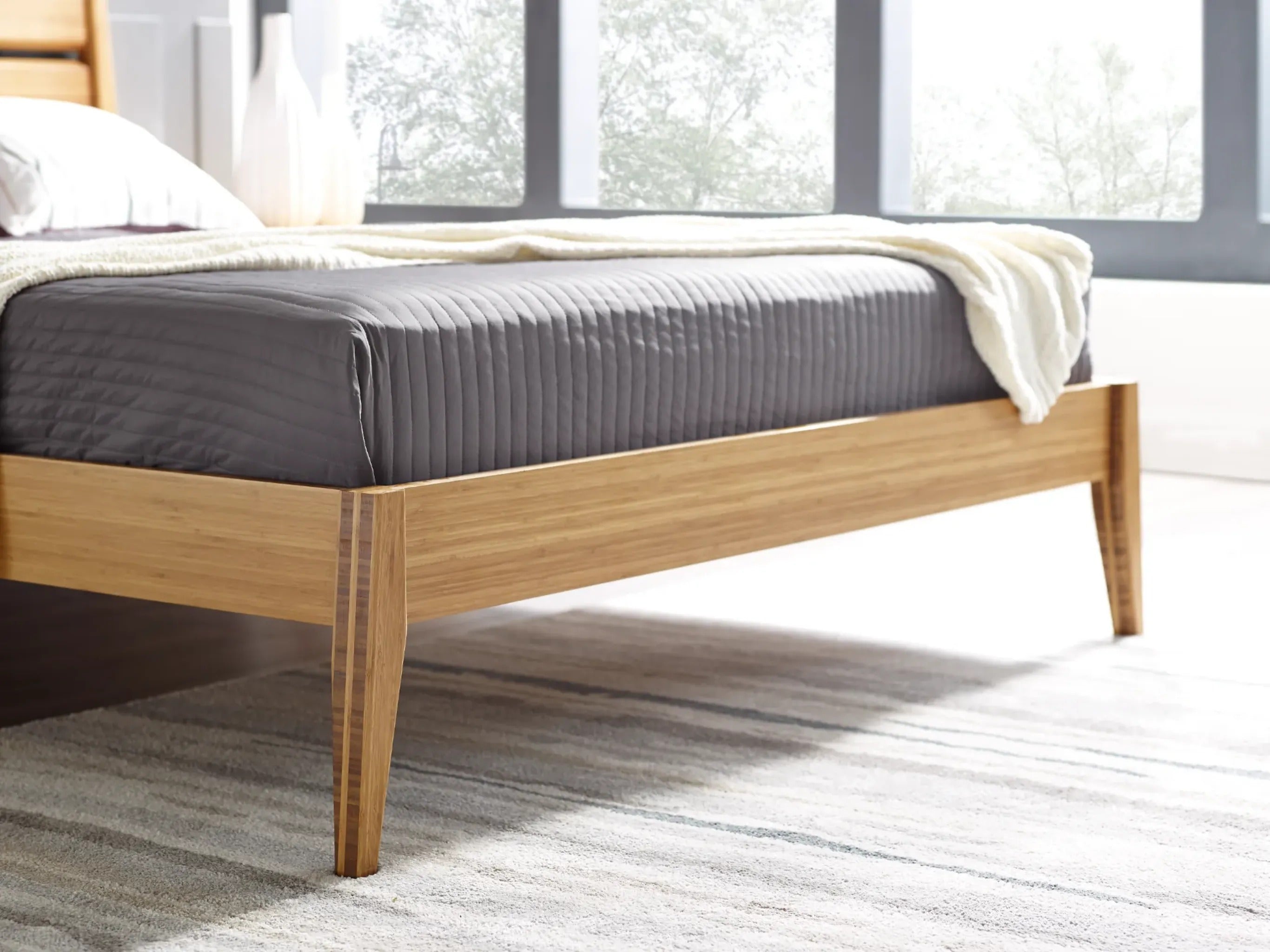 The detail of the sustainable Sienna Bamboo Bedframe by Greenington.