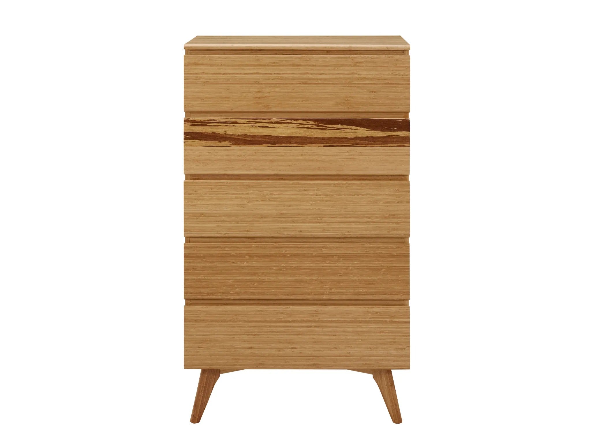A sustainable Azara Bamboo High Dresser by Greenington, in caramel color.