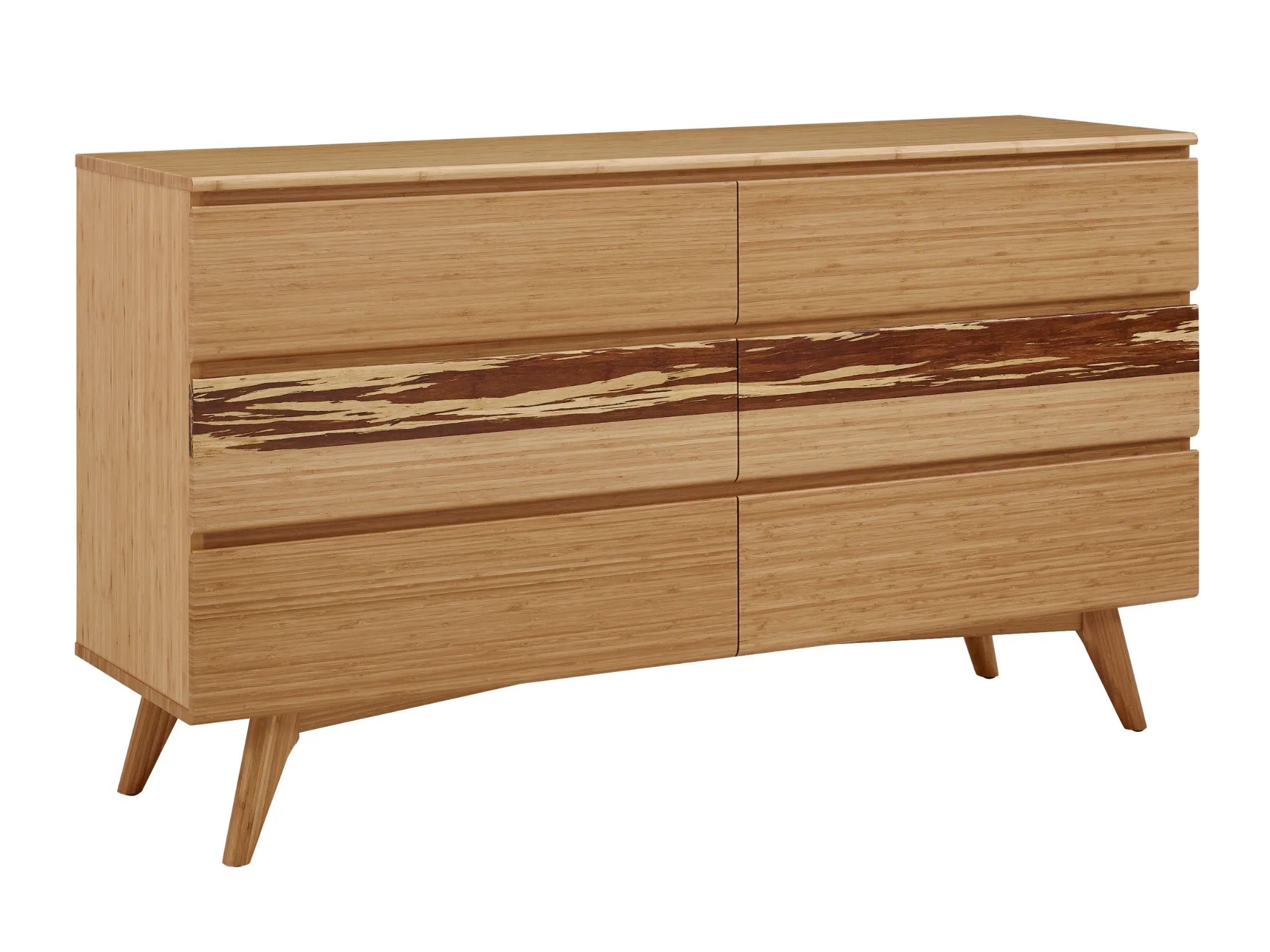 A portrait of a sustainable Azara Bamboo Low Dresser by Greenington, in caramel color.