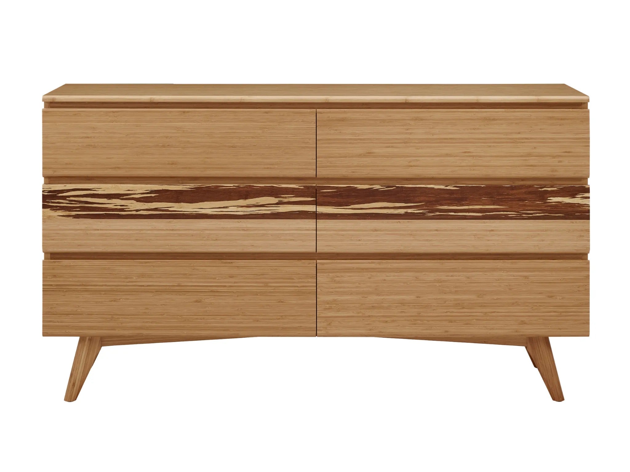 A sustainable Azara Bamboo Low Dresser by Greenington, in caramel color.