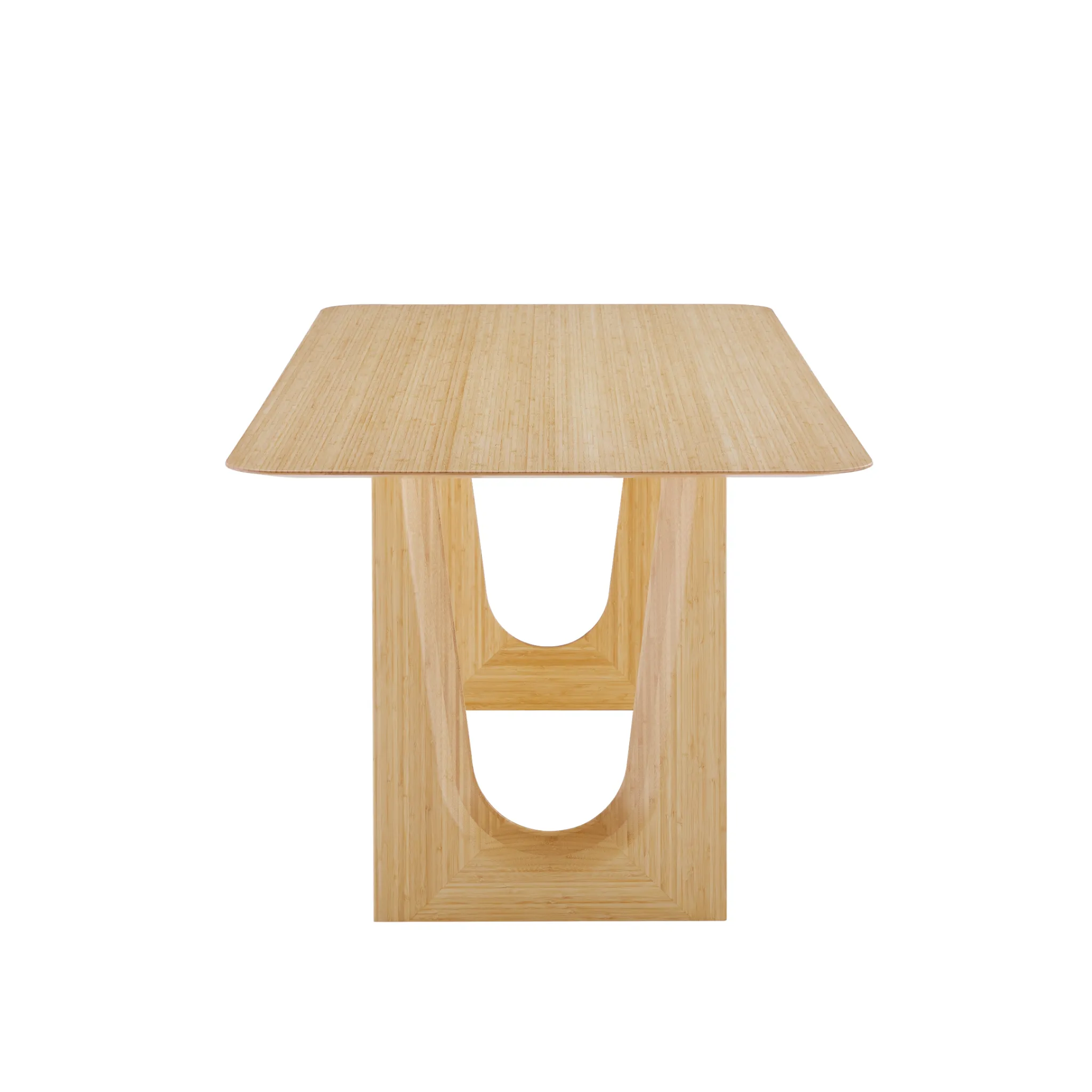 An eco-friendly Hanna Bamboo Dining Table by Greenington, side view.