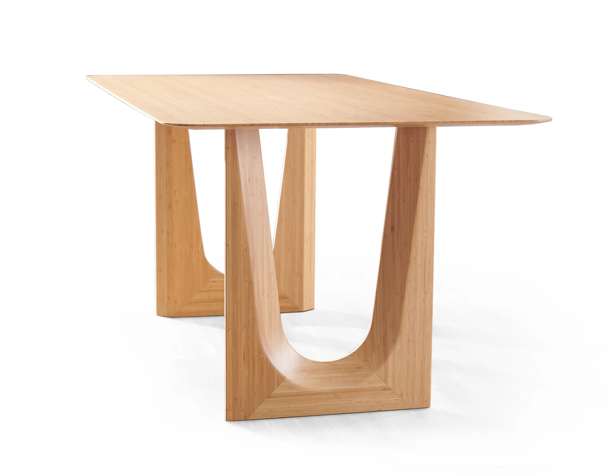 An eco-friendly Hanna Bamboo Dining Table by Greenington, side angle view.