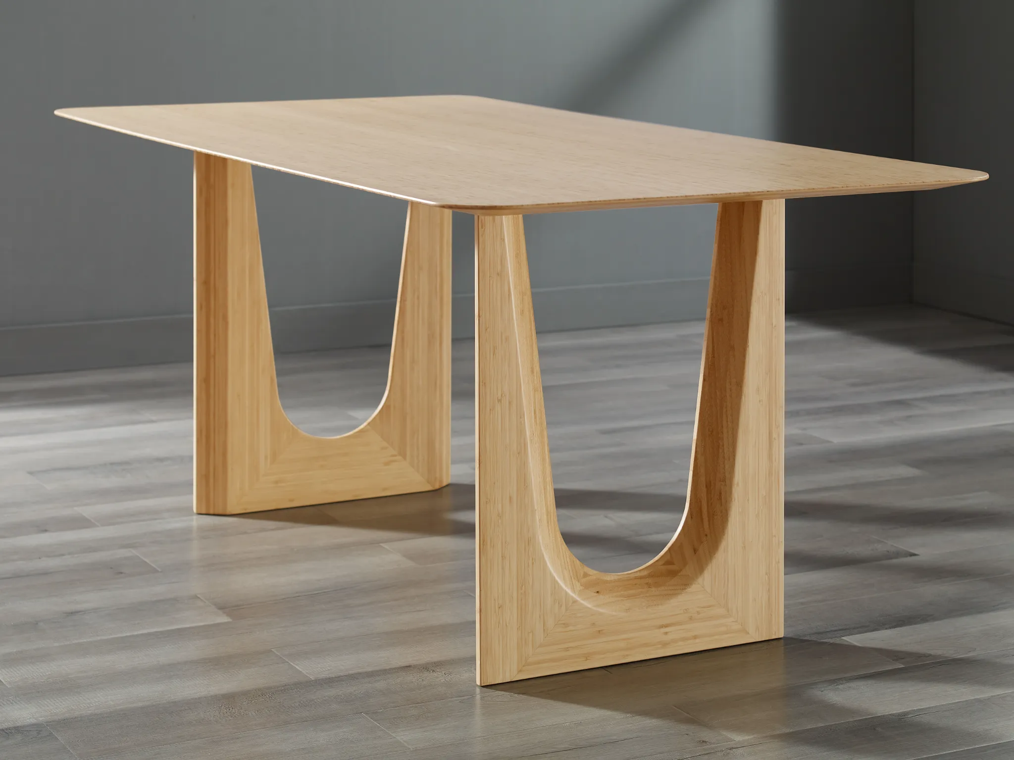 An eco-friendly Hanna Bamboo Dining Table by Greenington, wider view.