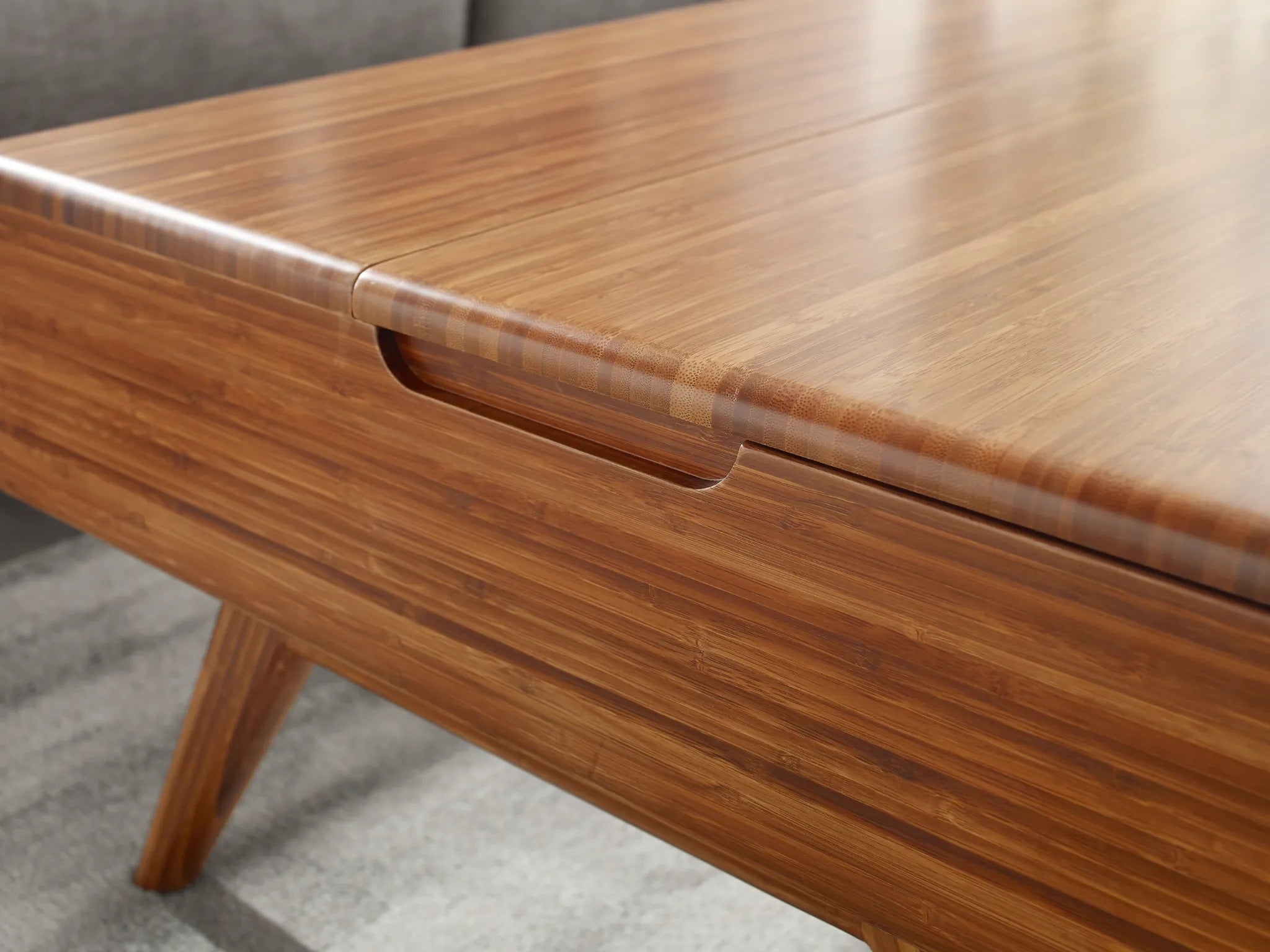 A sustainable Rhody Lift Coffee Table with Storage by Greenington, detailed view.
