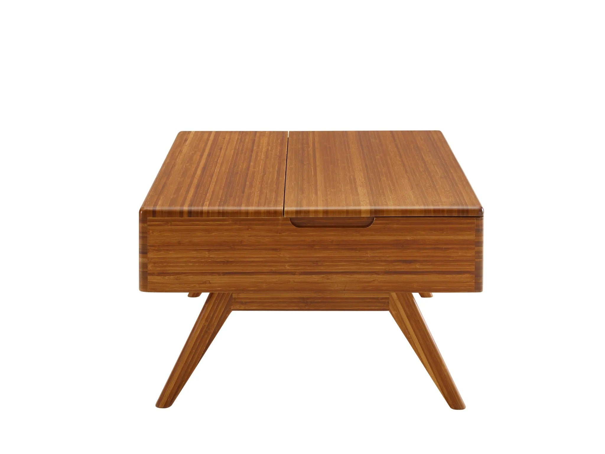 A sustainable Rhody Lift Coffee Table with Storage by Greenington, side view.