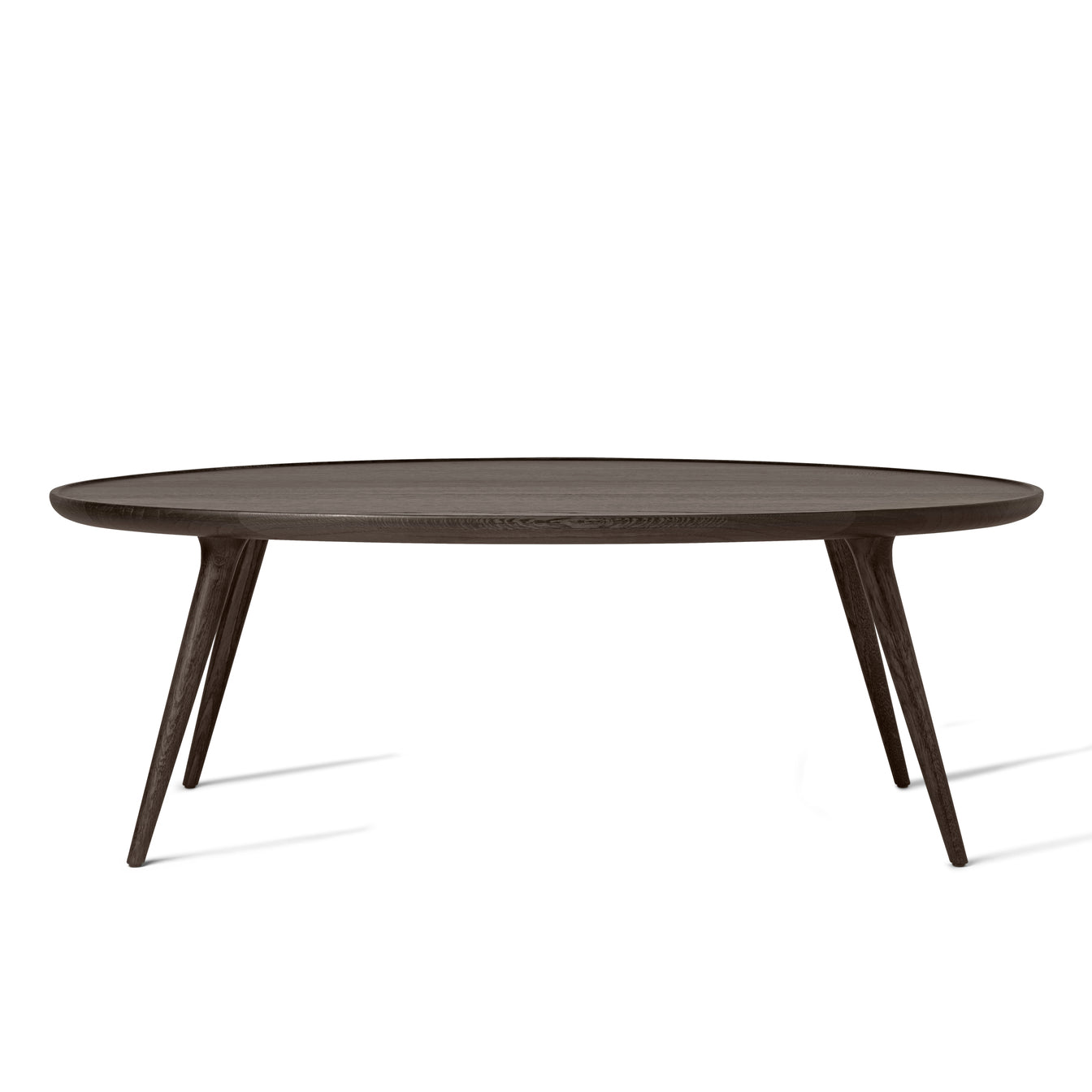 An Accent Oval Lounge Table, Sustainable Oak made of FSC-certified wood by Mater, in sirka grey, front view.