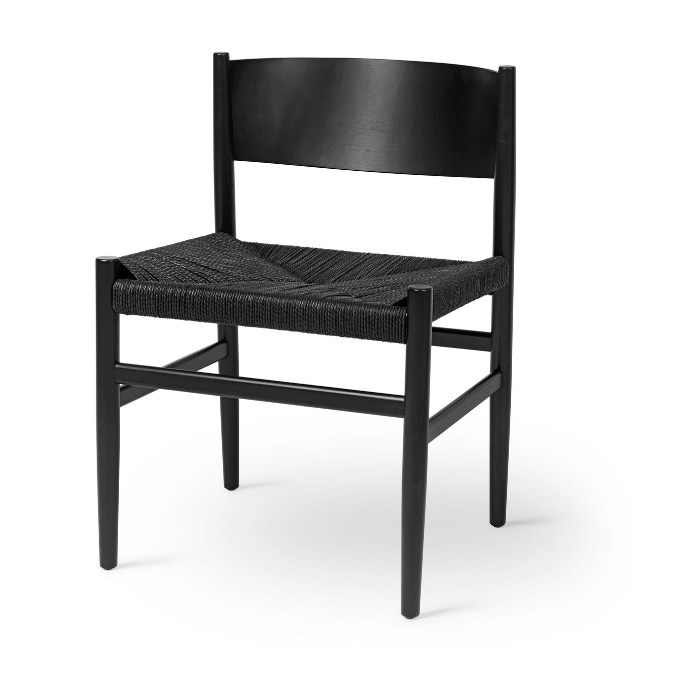 A black Nestor chair made of FSC-certified wood, by Mater.