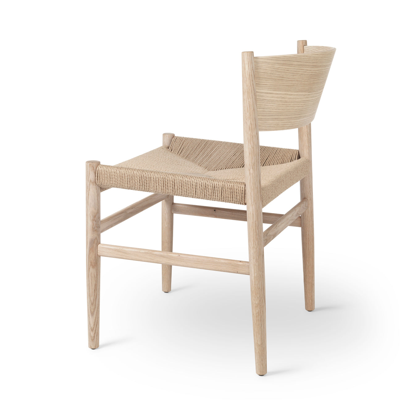 A white oak Nestor chair made of FSC-certified wood by Mater, back view.