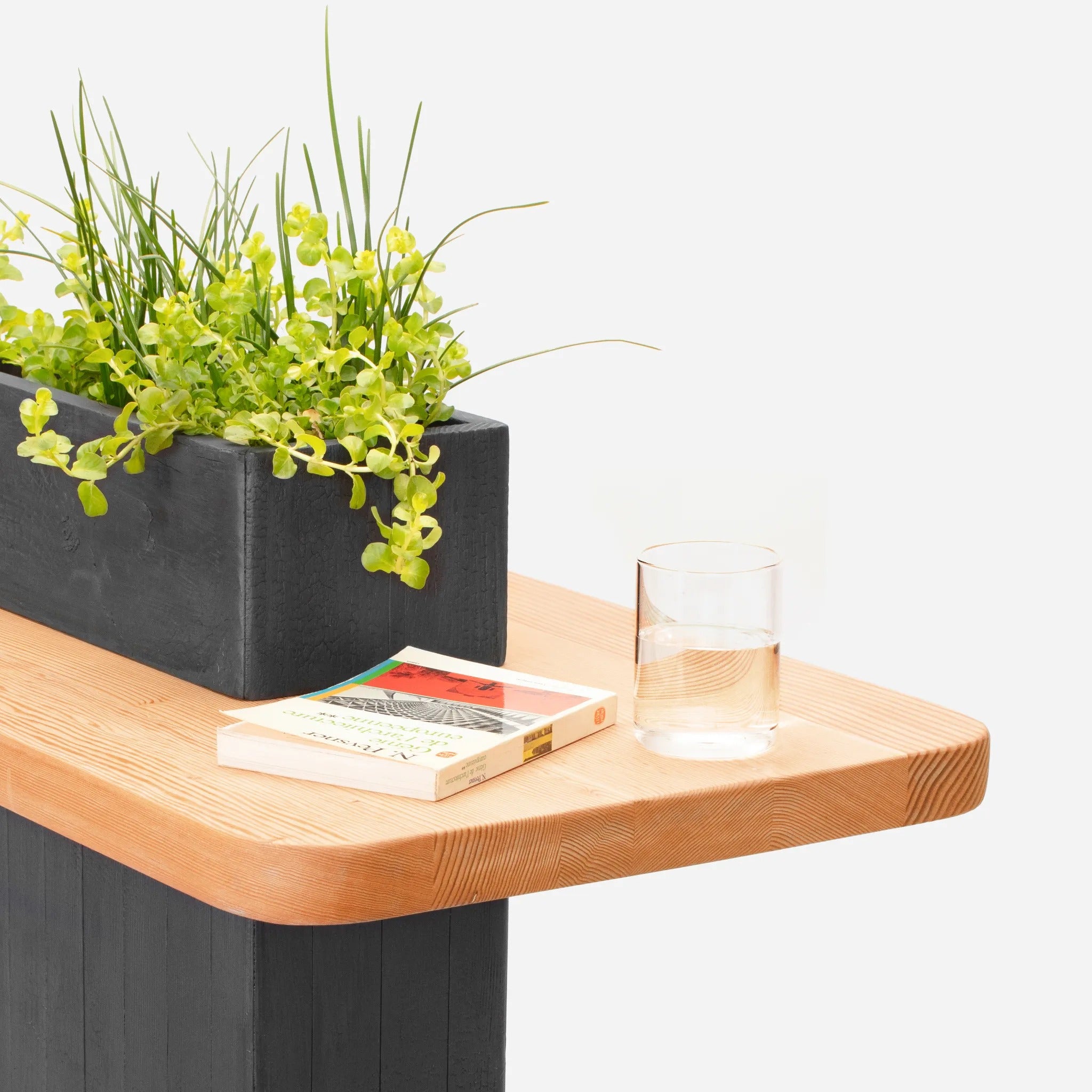 A reclaimed wood VegeTABLE Side Table with Planter by Formr, detailed view.