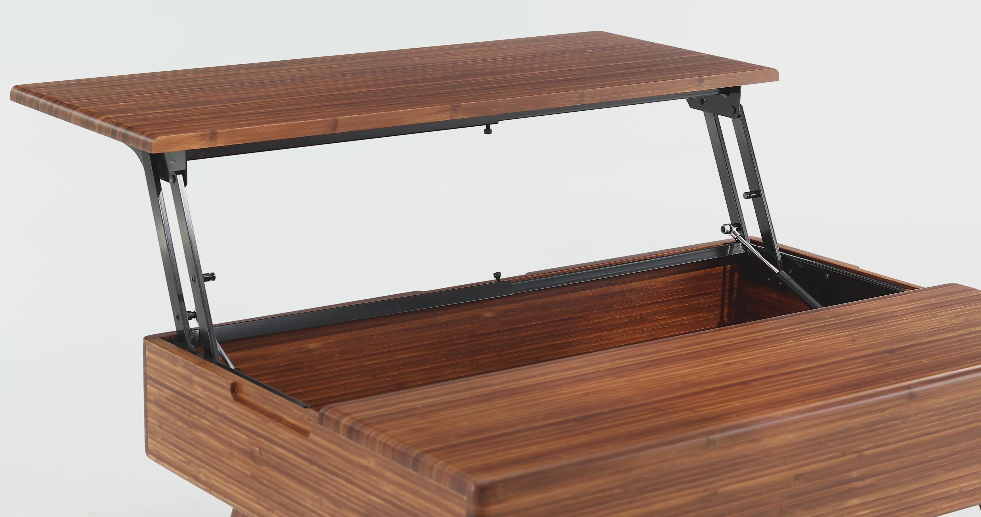 A video showcasing the high-quality lift mechanism of the sustainable Rhody Lift Coffee Table with Storage by Greenington.