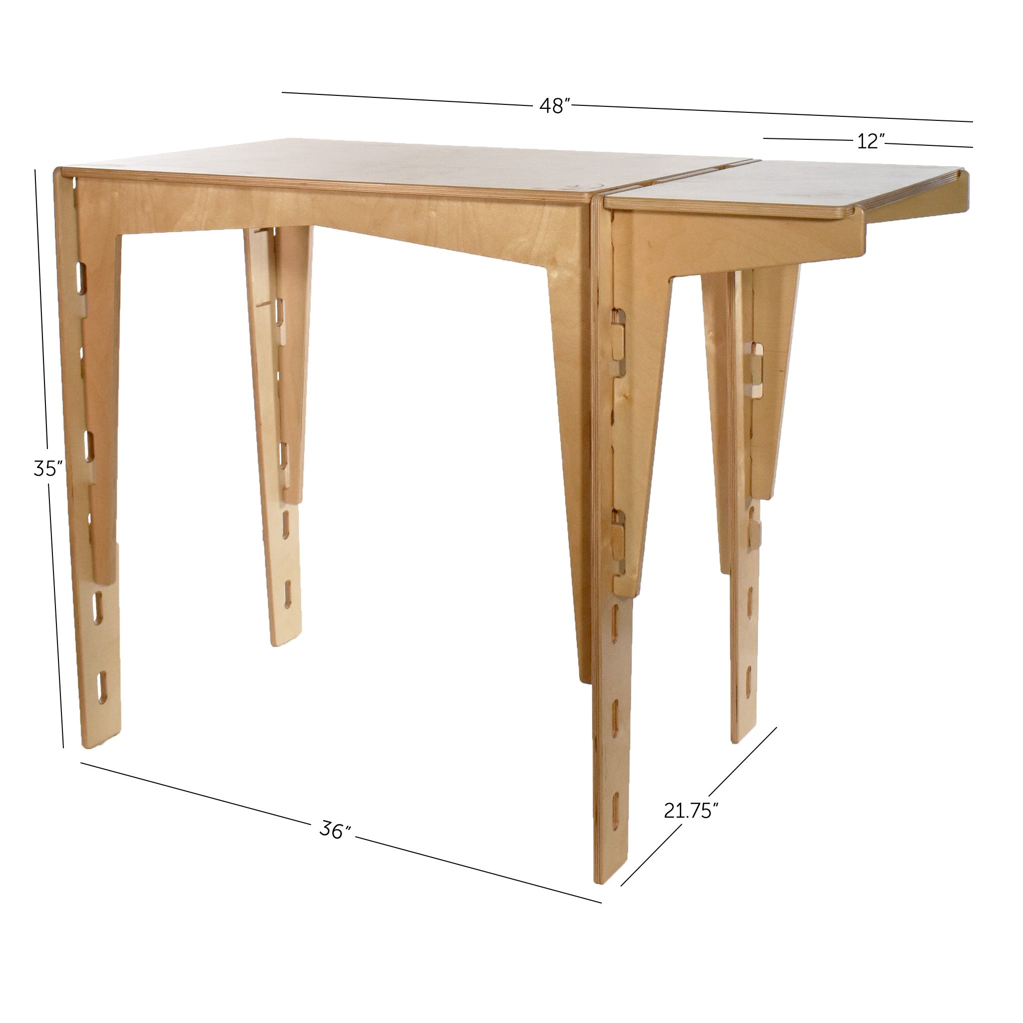 The dimensions of a handcrafted MOD5 Adjustable Modular Desk made of FSC-certified wood by FiVO.