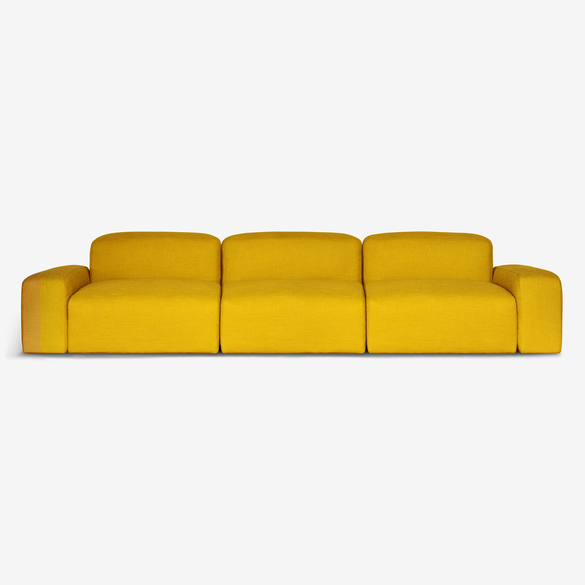 A sustainable three-seater Libero Sofa made of FSC-certified wood by Biosofa, in yellow.