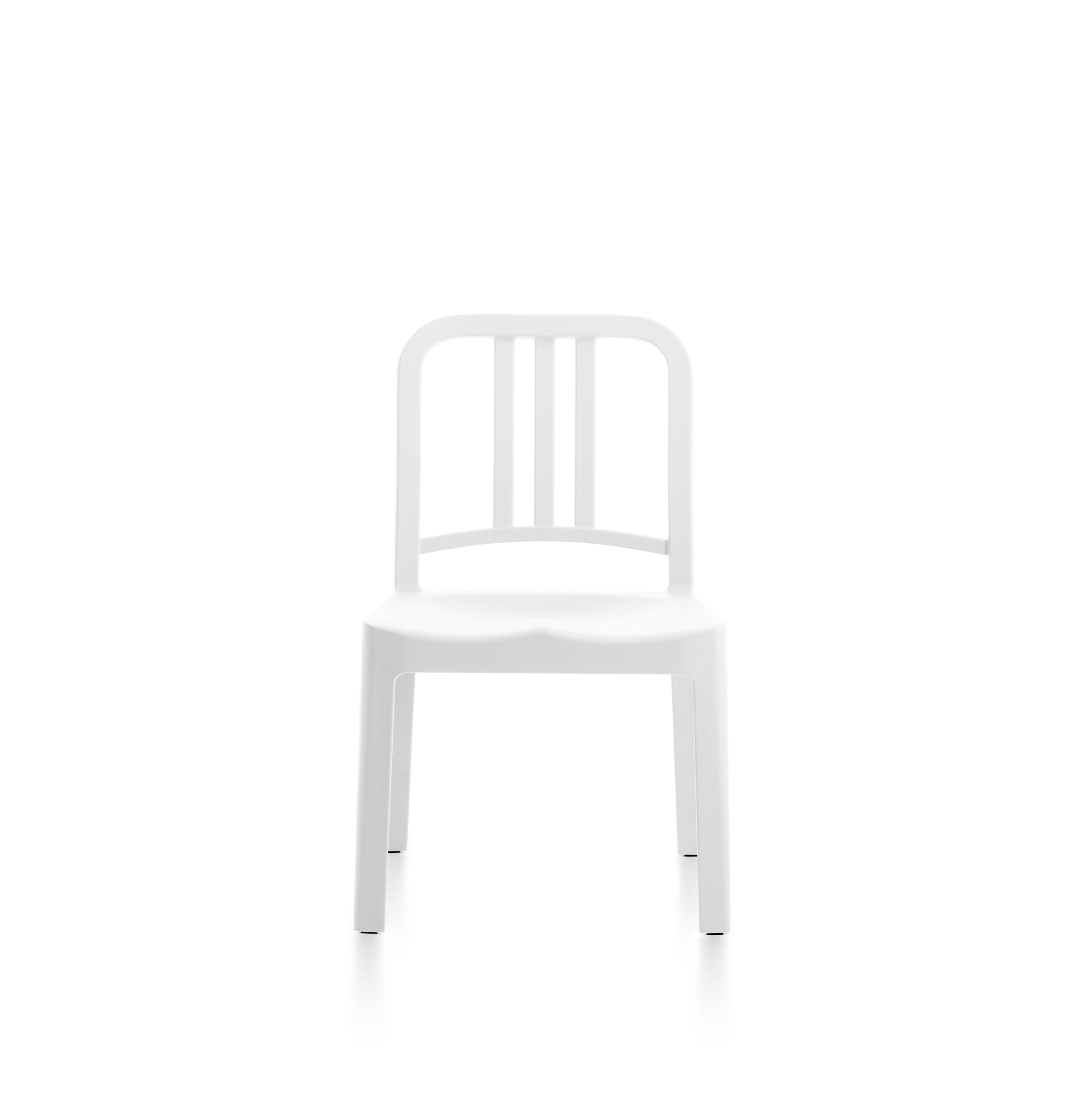 A recycled plastic mini 111 Navy Chair by Emeco, in white.