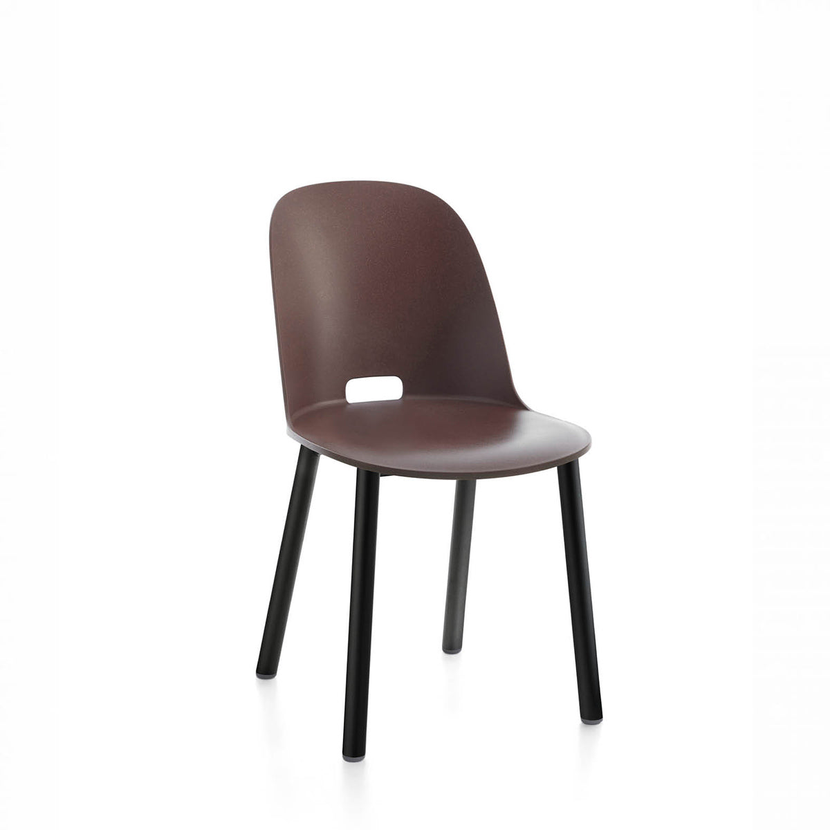 An Alfi recycled chair by Emeco, in brown with black coated legs.