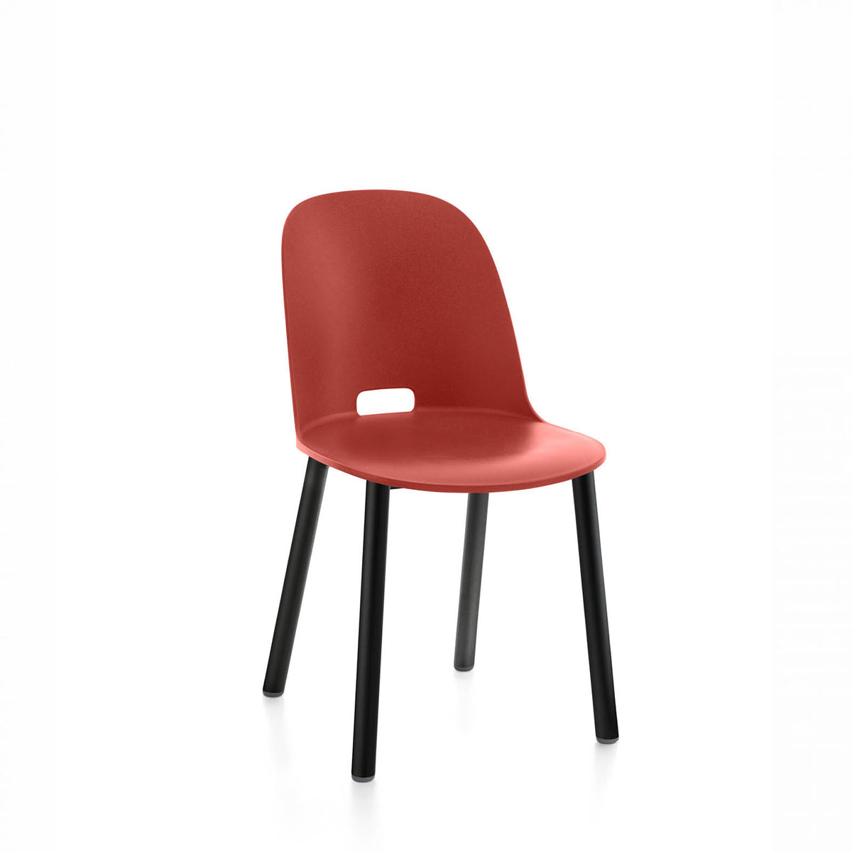 An Alfi recycled chair by Emeco, in red with black coated legs.