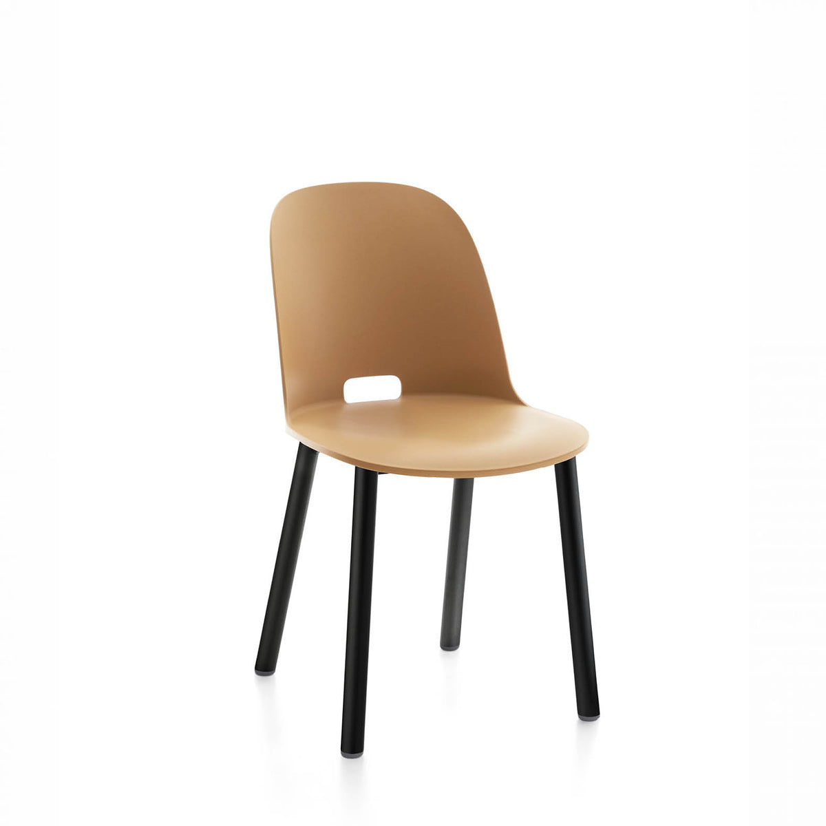 An Alfi recycled chair by Emeco, in sand with black coated legs.