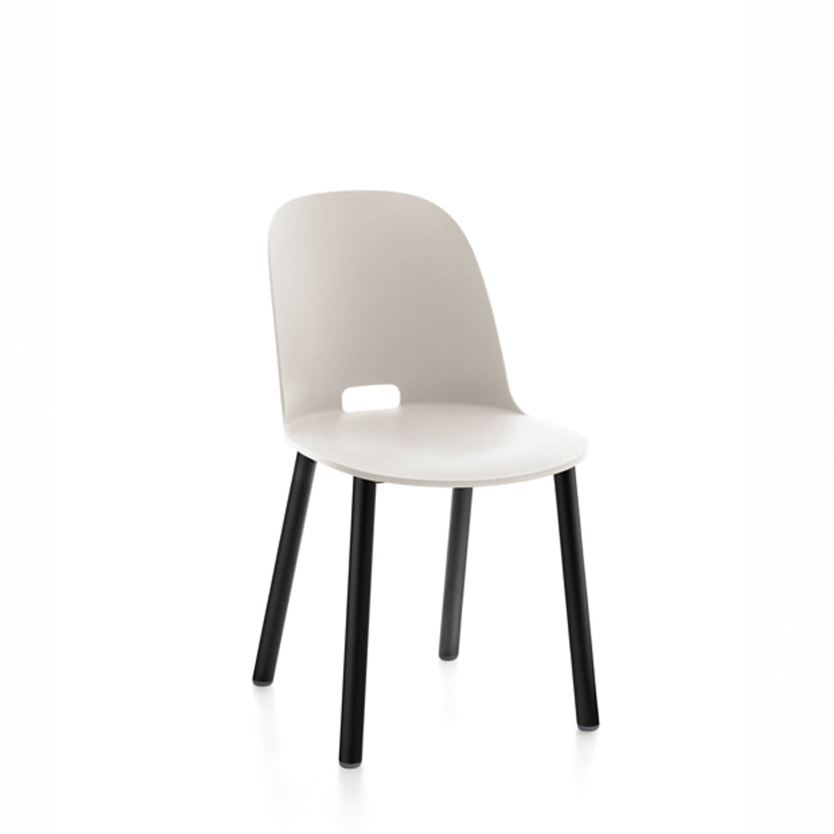 An Alfi recycled chair by Emeco, in white with black coated legs.