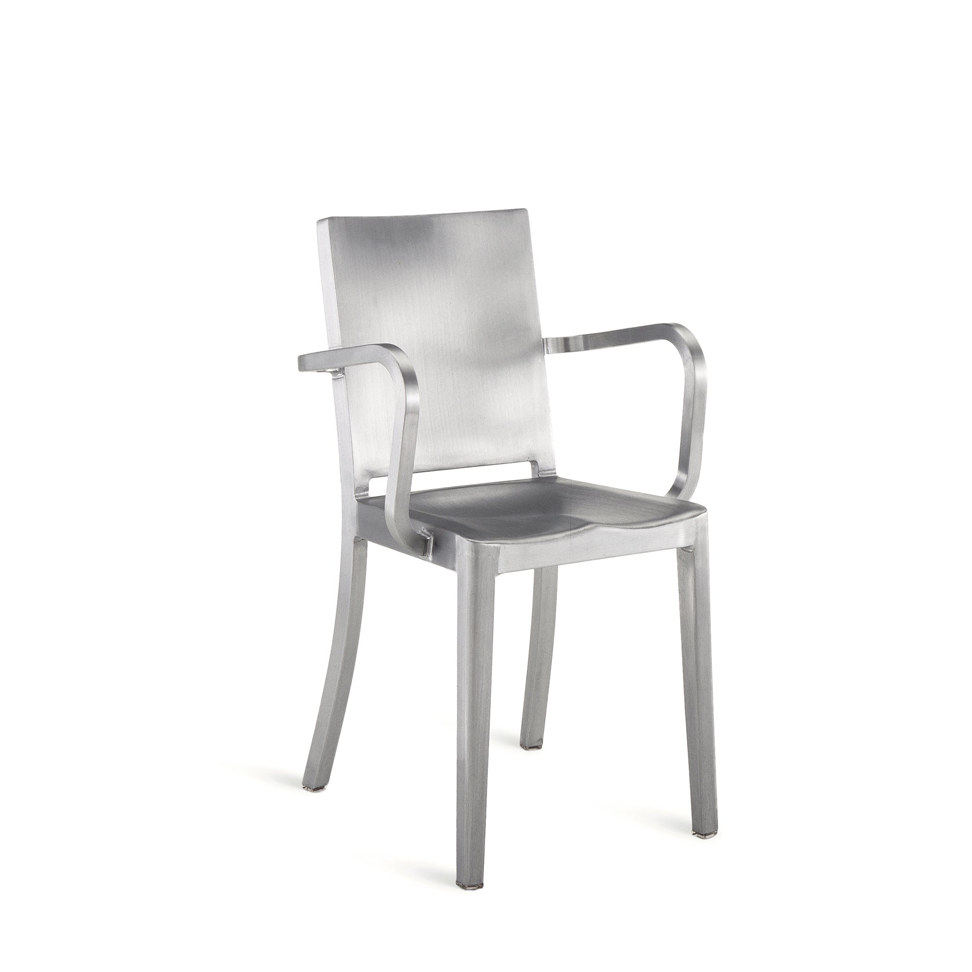 A recycled metal Hudson Armchair by Emeco, in a brushed finish.