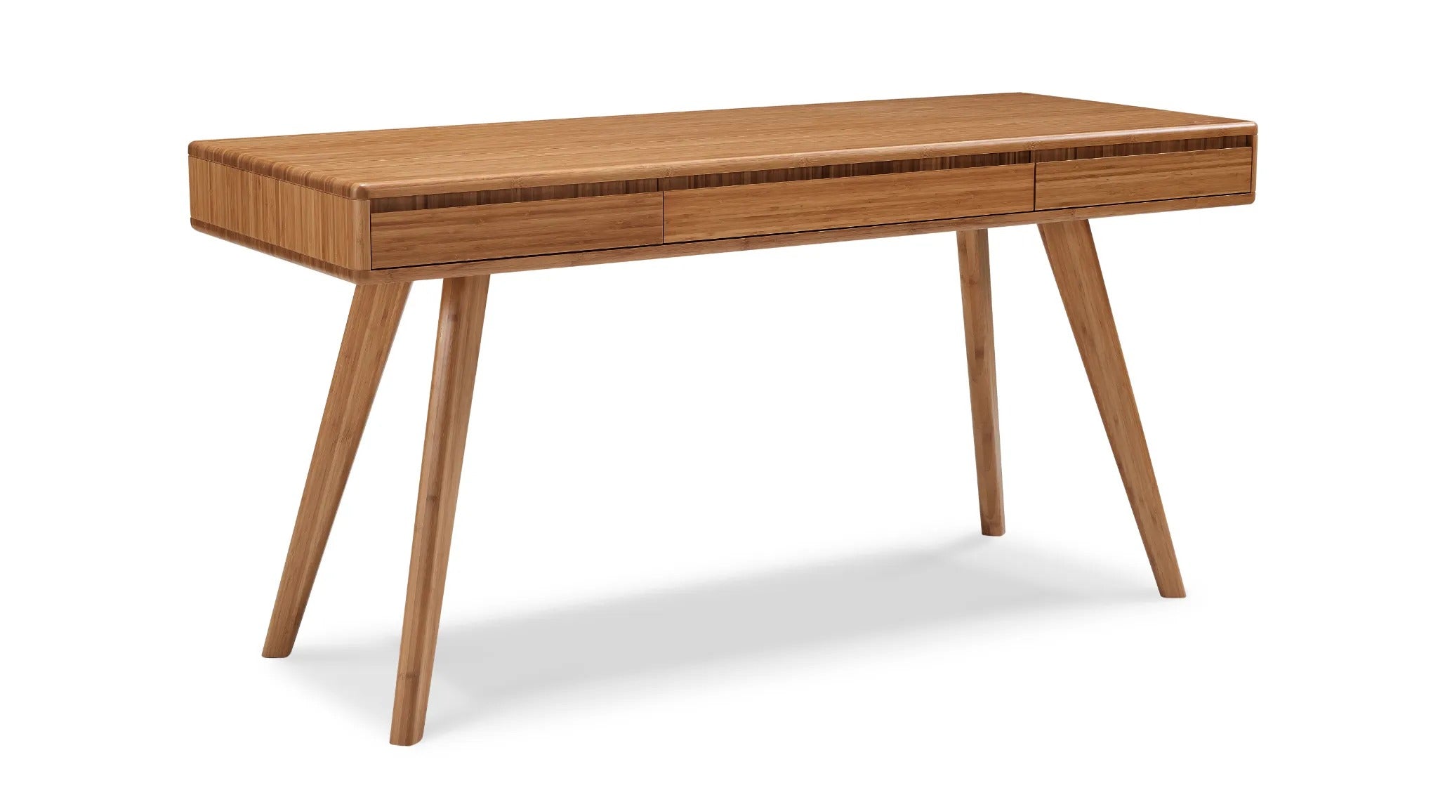 A sustainable Currant Bamboo Writing Desk by Greenington, in amber color.