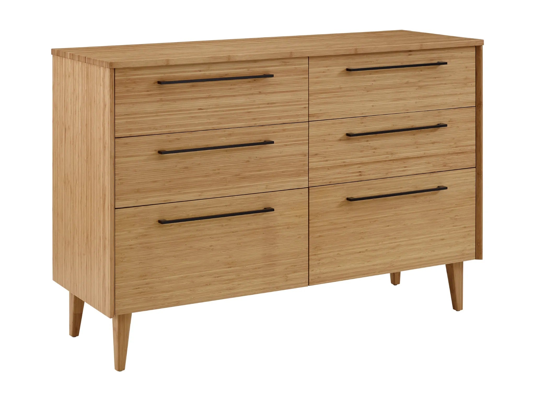 A sustainable Sienna Bamboo Low Dresser by Greenington, side angle view.