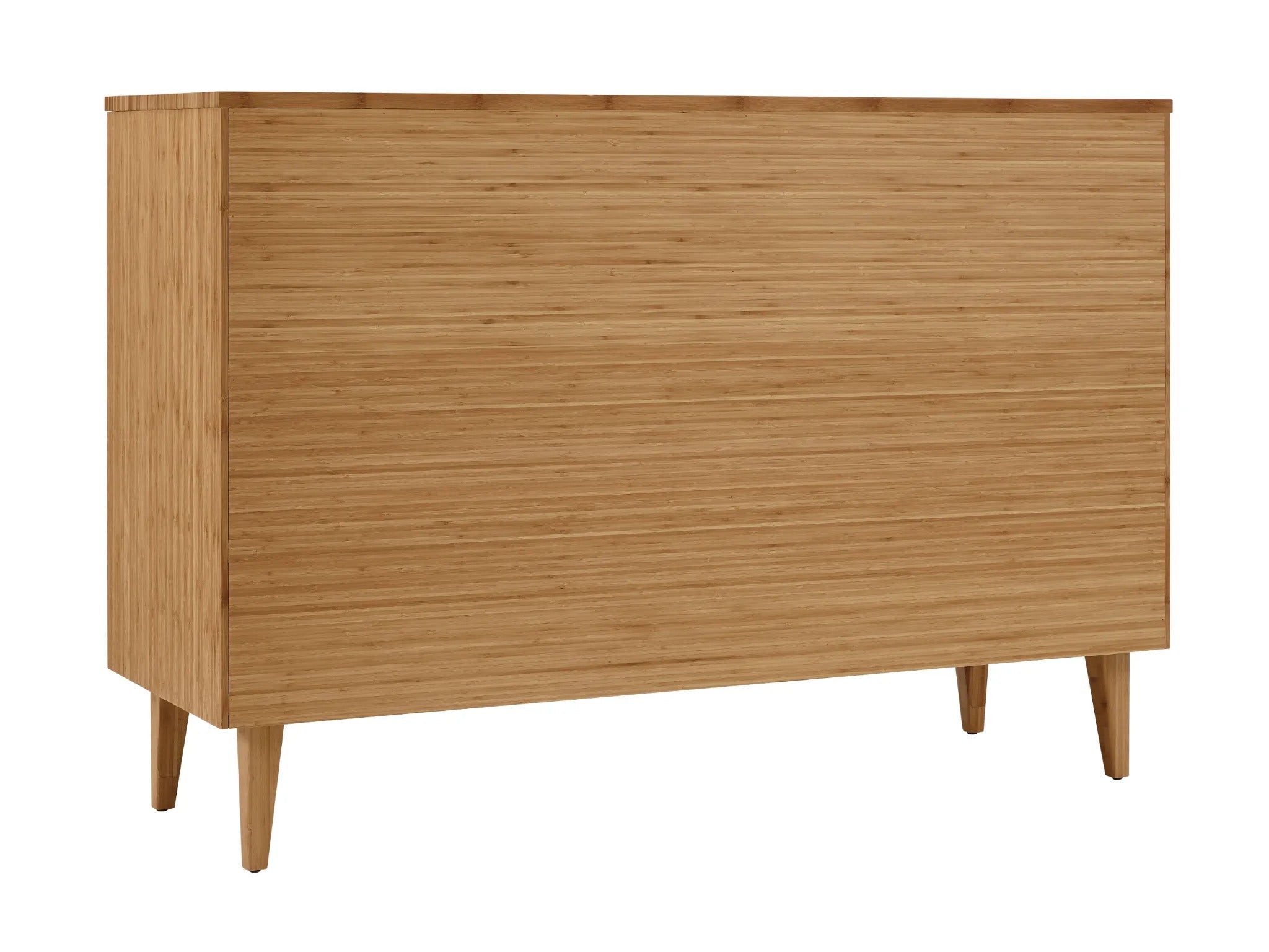 A sustainable Sienna Bamboo Low Dresser by Greenington, back view.