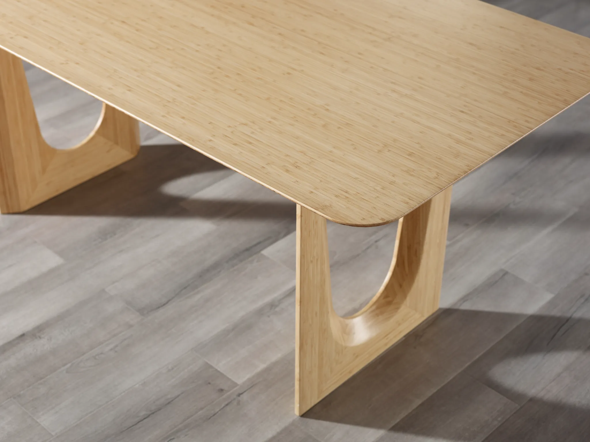 The edge detail of the eco-friendly Hanna Bamboo Dining Table, by Greenington.