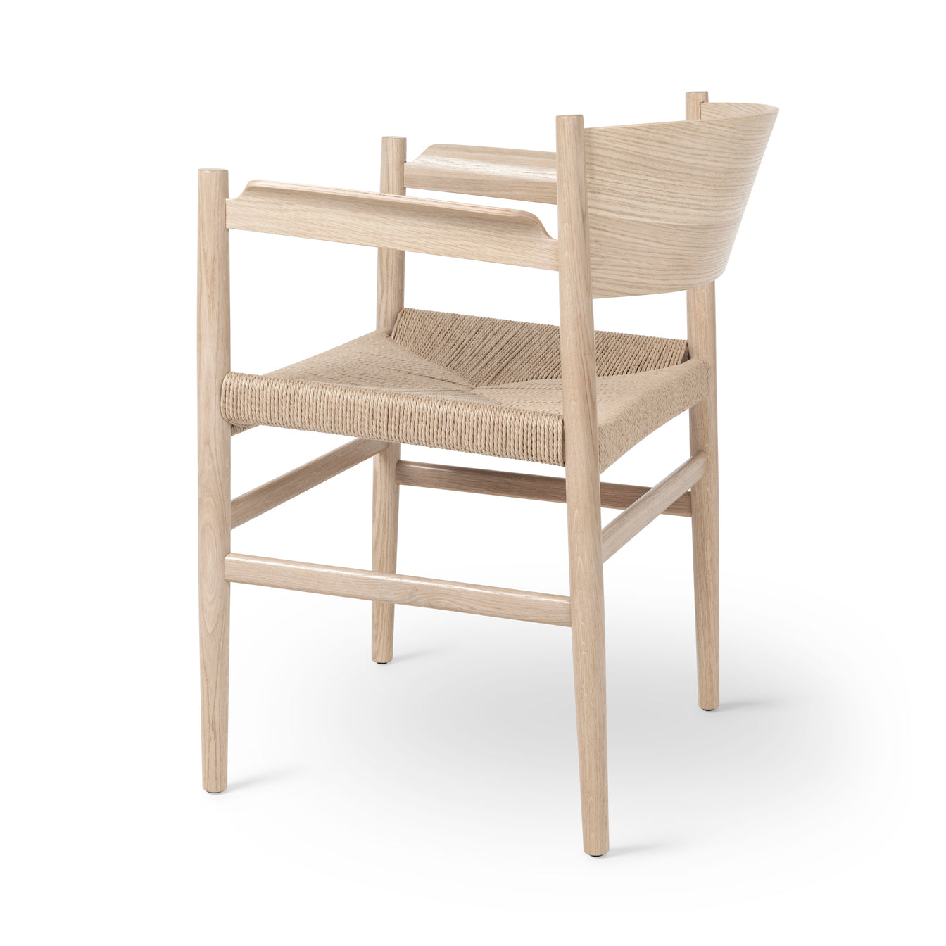 An eco-friendly Nestor Armchair made of FSC-certified wood by Mater, in oak matte natural, back view.