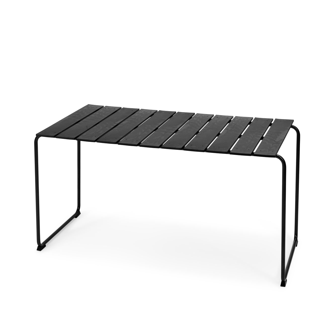 A rectangular Ocean Table made with recycled plastic by Mater, in black.