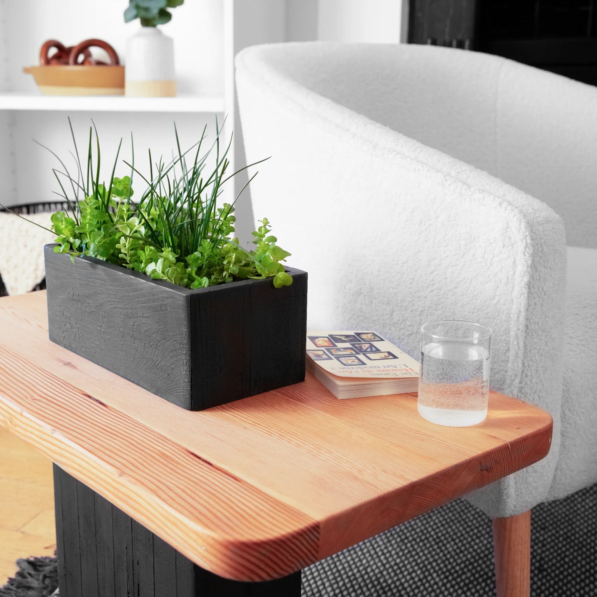 A reclaimed wood VegeTABLE Side Table with Planter by Formr, detailed view.