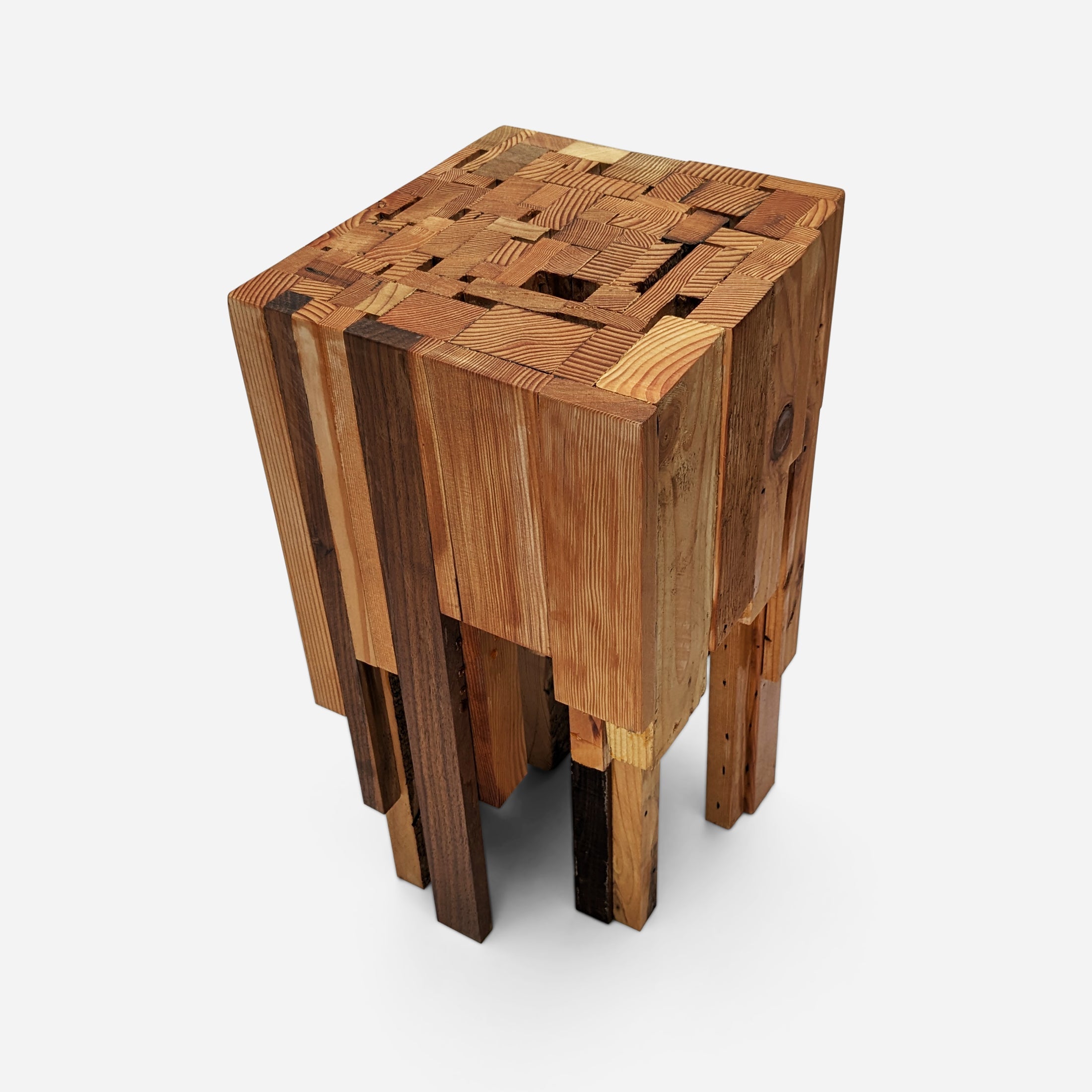 A handcrafted recycled wood Assemblage Side Table, by Formr.