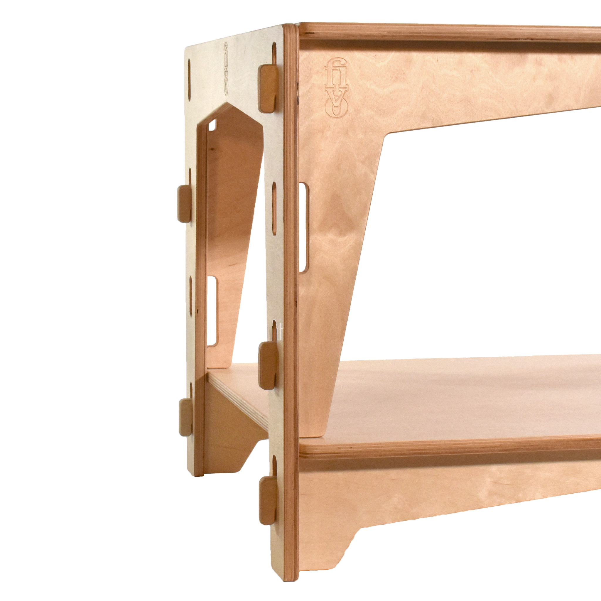 A sustainable Coffi Table made of FSC-certified wood by FiVO, side detailed view.